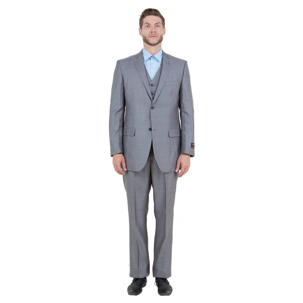 Gray Solid Shiny Sharkskin 3-PC Regular Modern Fit Suits