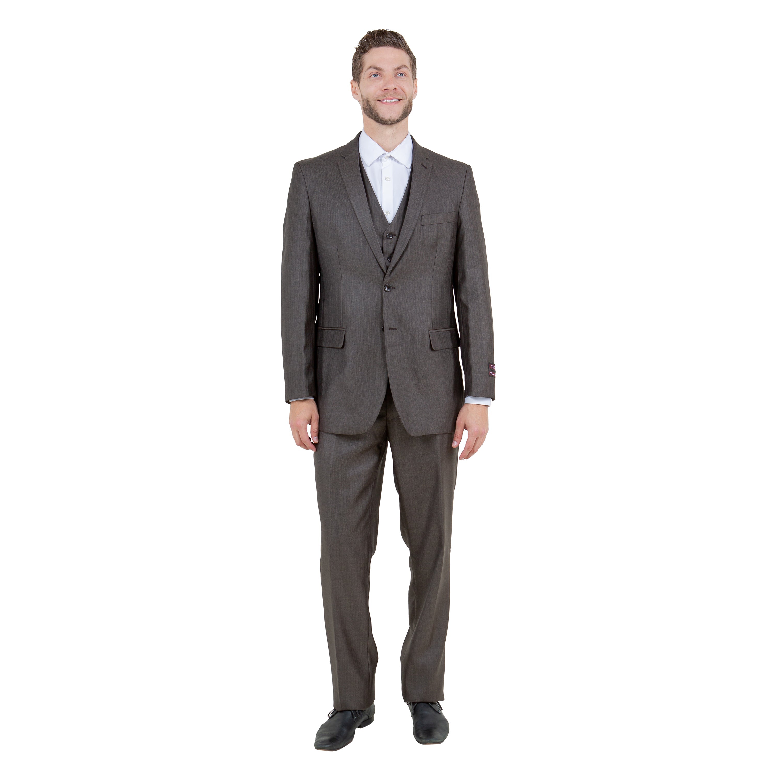 Gray Solid Shiny Sharkskin 3-PC Regular Modern Fit Suits