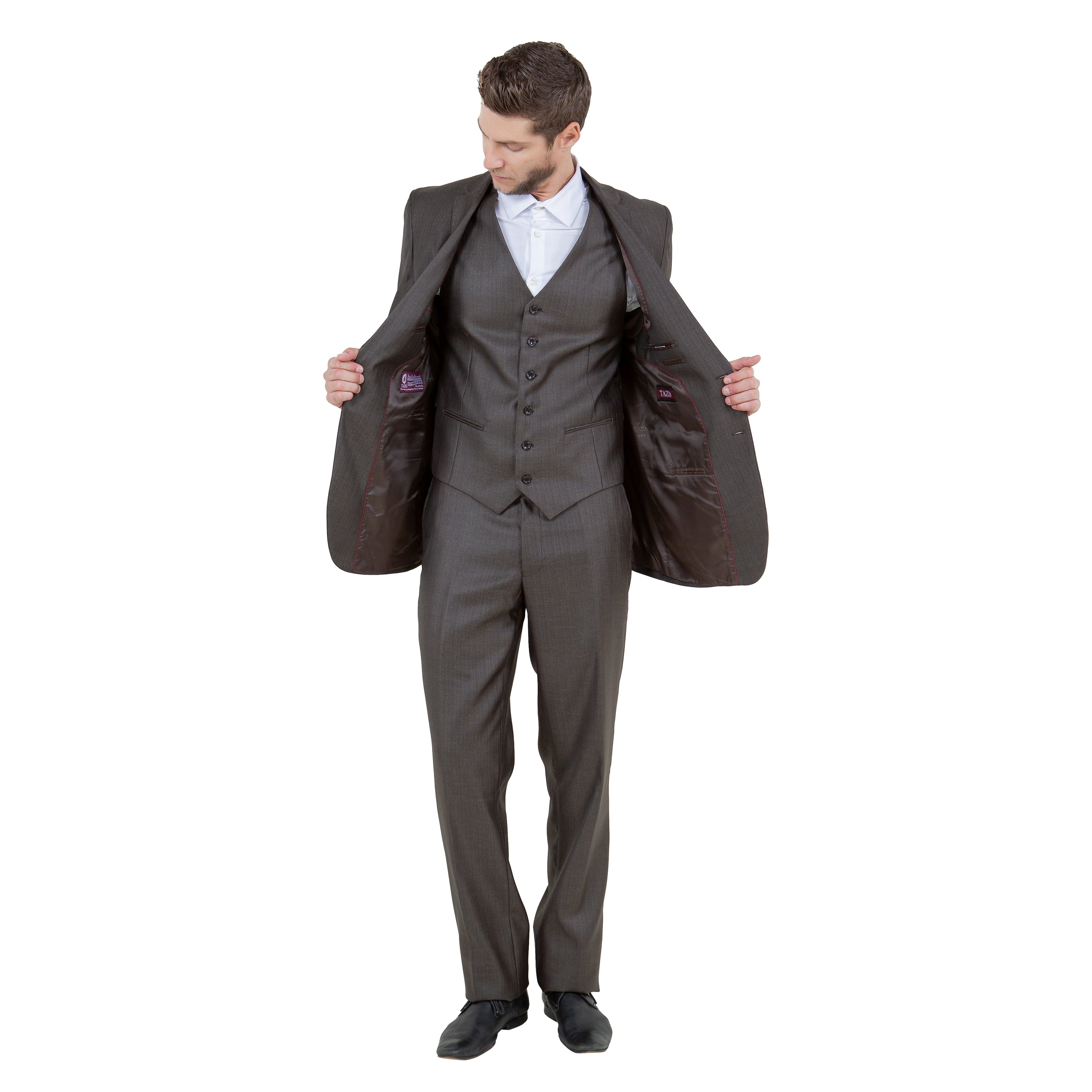 Gray Solid Shiny Sharkskin 3-PC Regular Modern Fit Suits