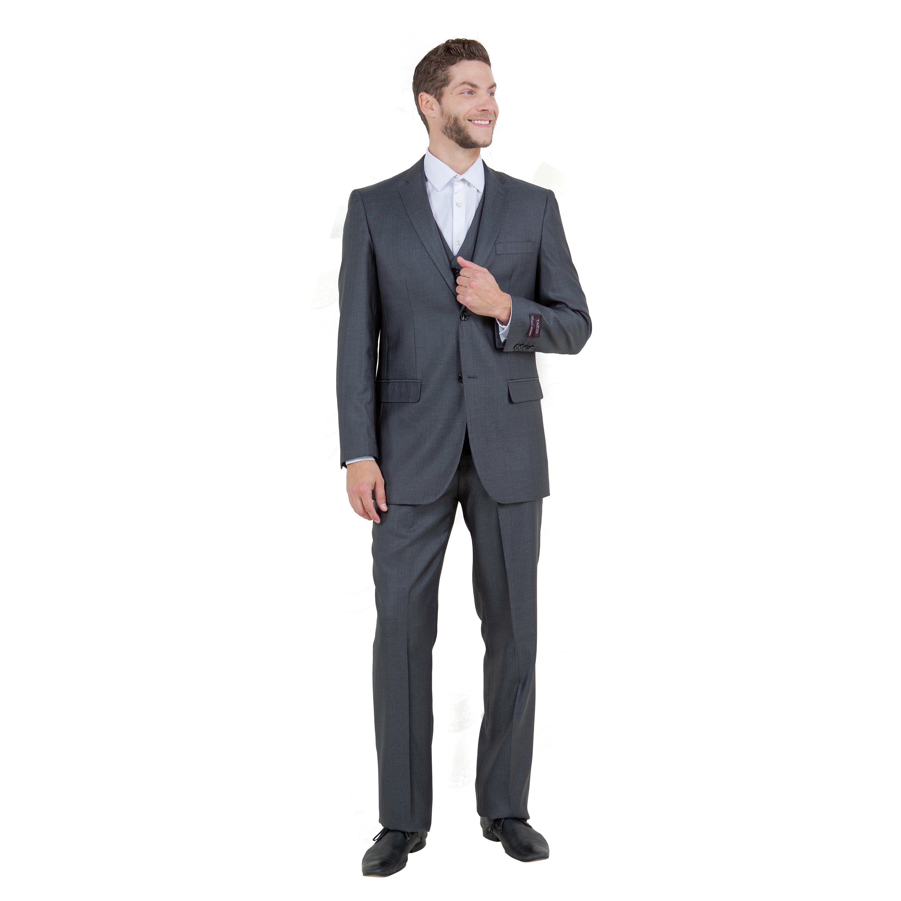 Gray Solid Shiny Sharkskin 3-PC Regular Modern Fit Suits