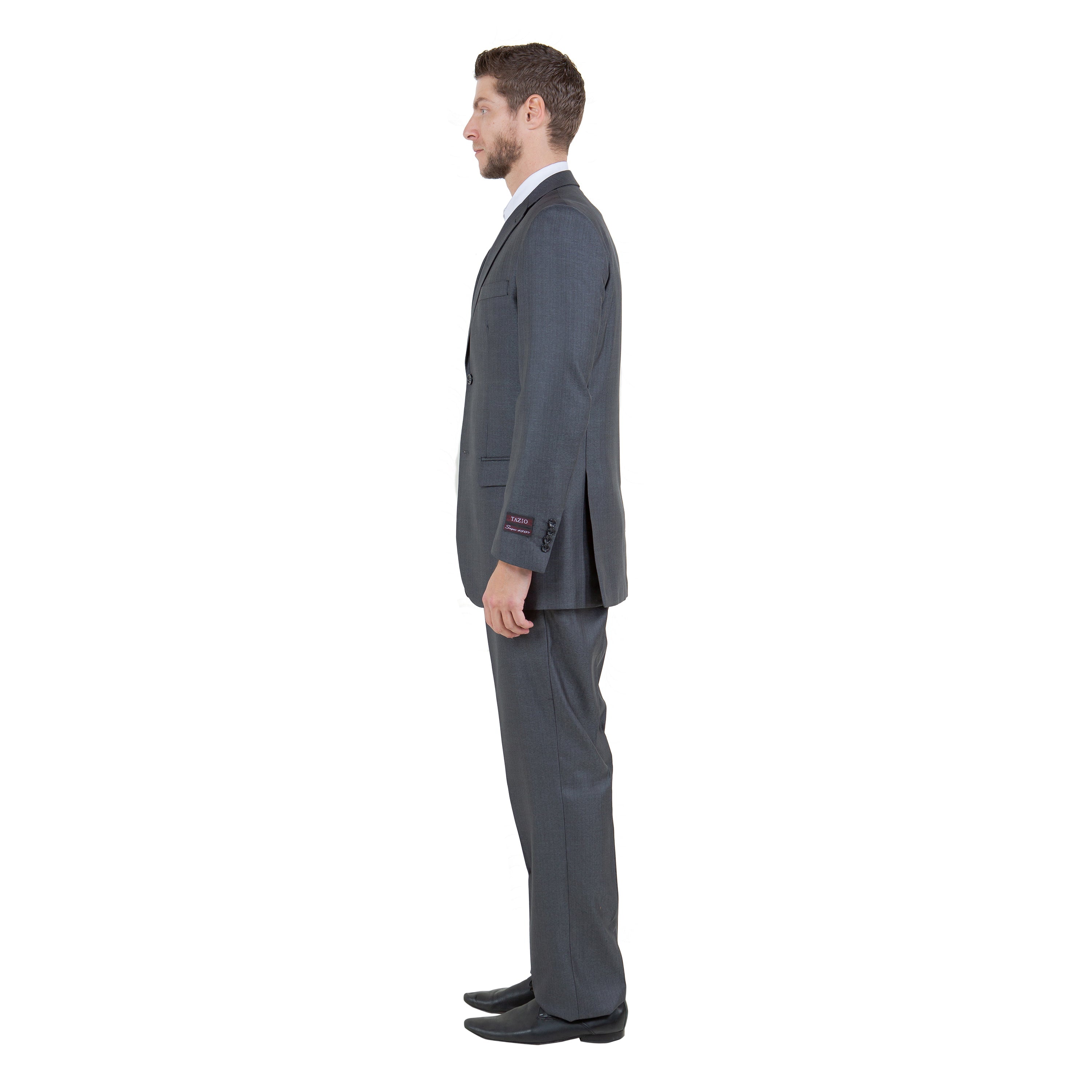 Gray Solid Shiny Sharkskin 3-PC Regular Modern Fit Suits