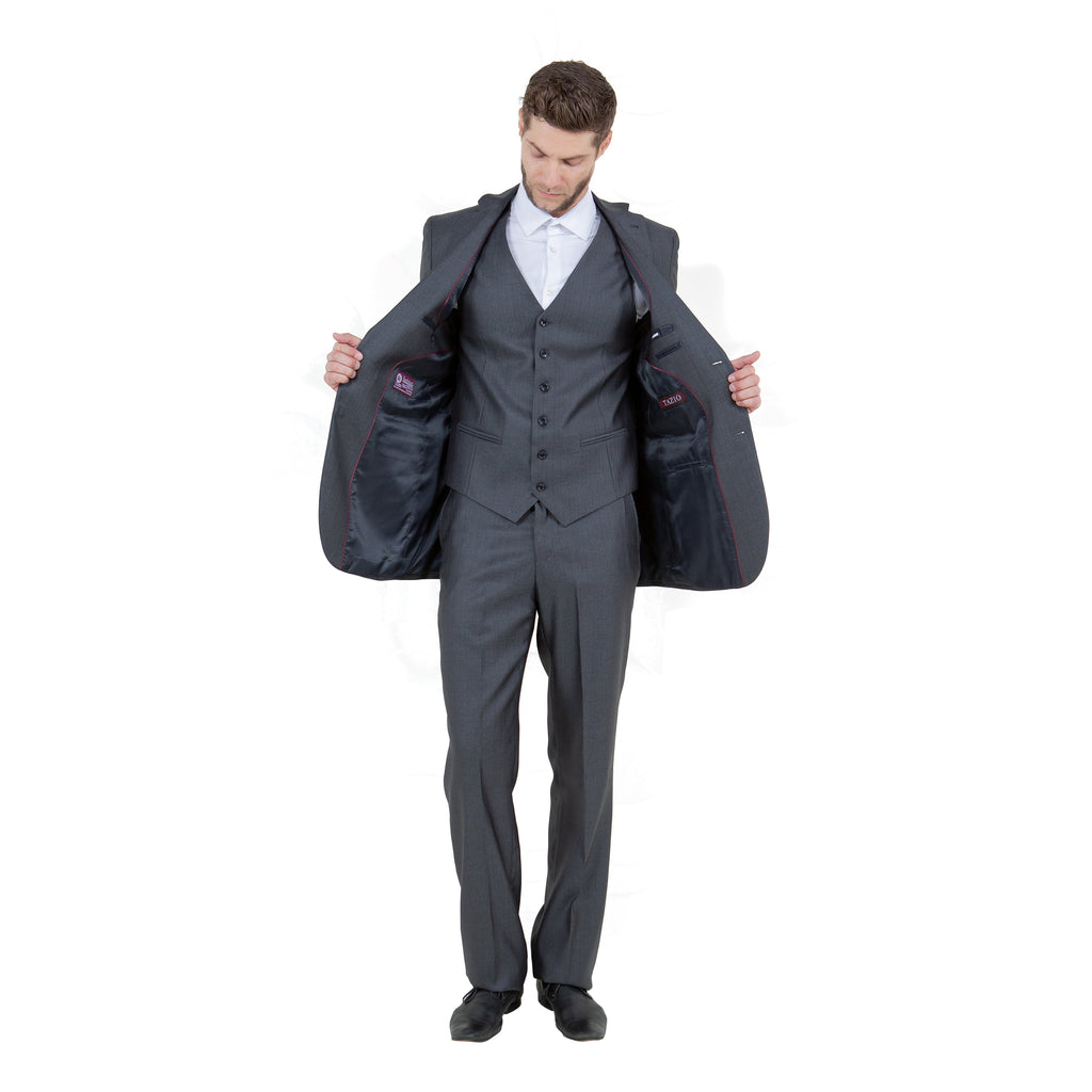 Gray Solid Shiny Sharkskin 3-PC Regular Modern Fit Suits