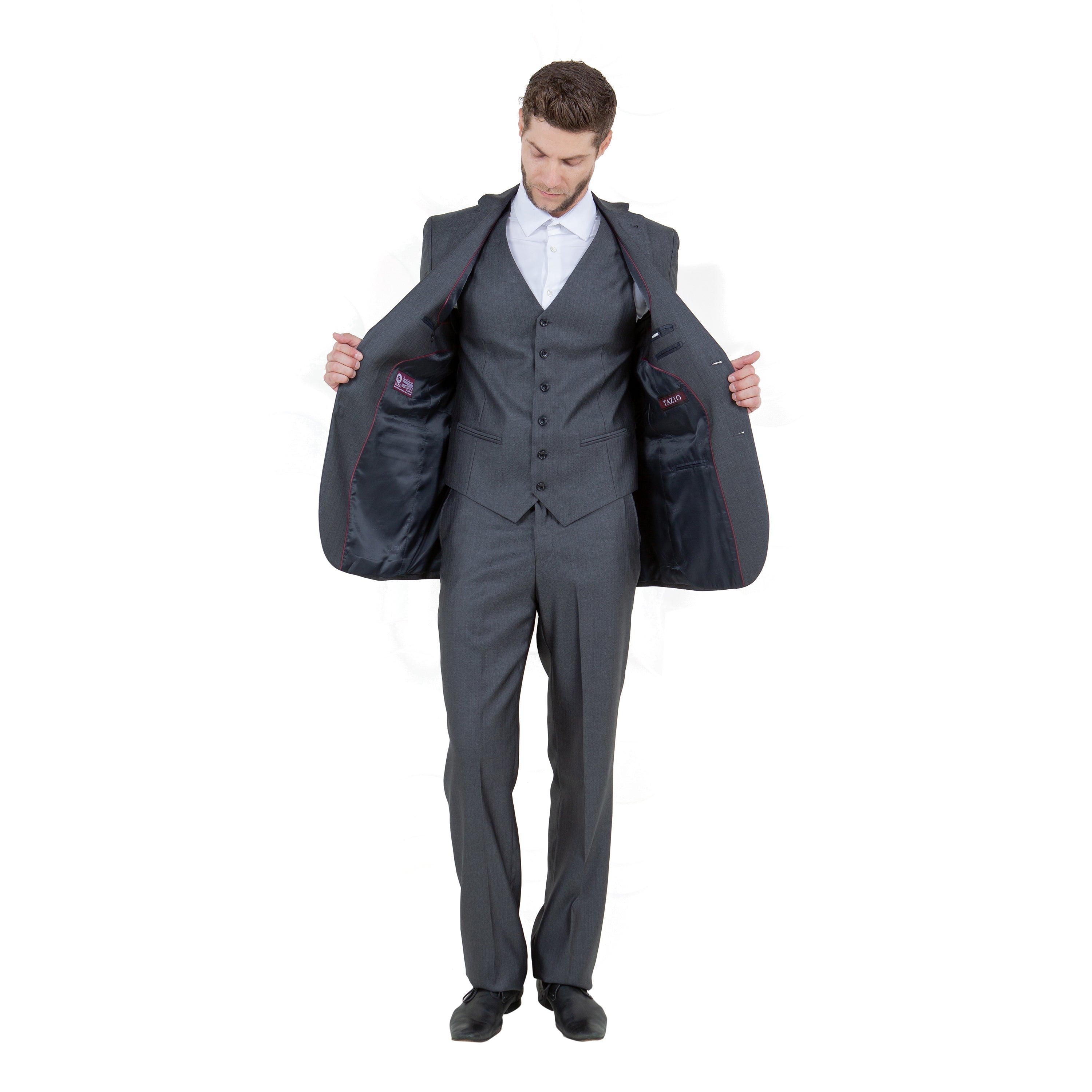 Gray Solid Shiny Sharkskin 3-PC Regular Modern Fit Suits