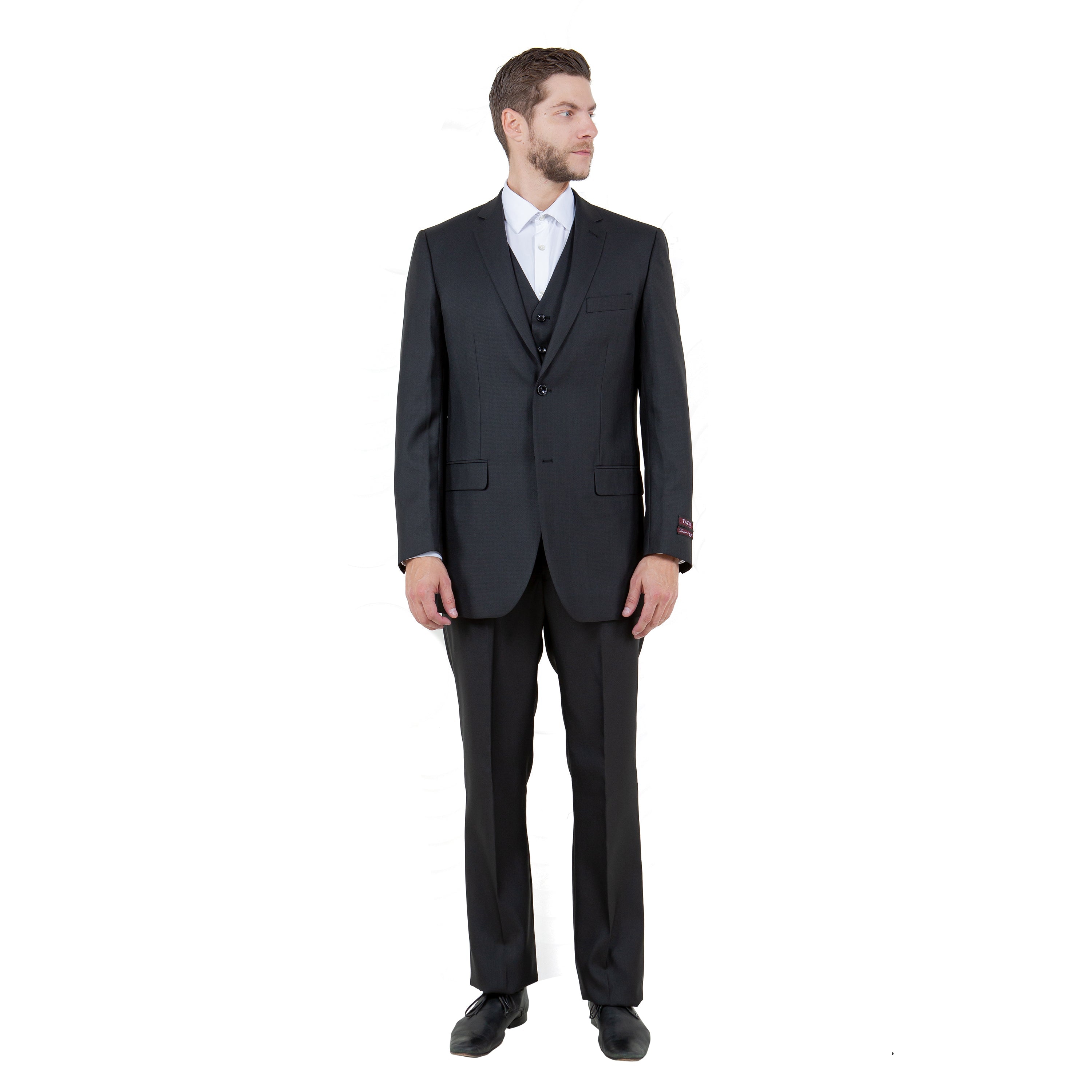 Gray Solid Shiny Sharkskin 3-PC Regular Modern Fit Suits