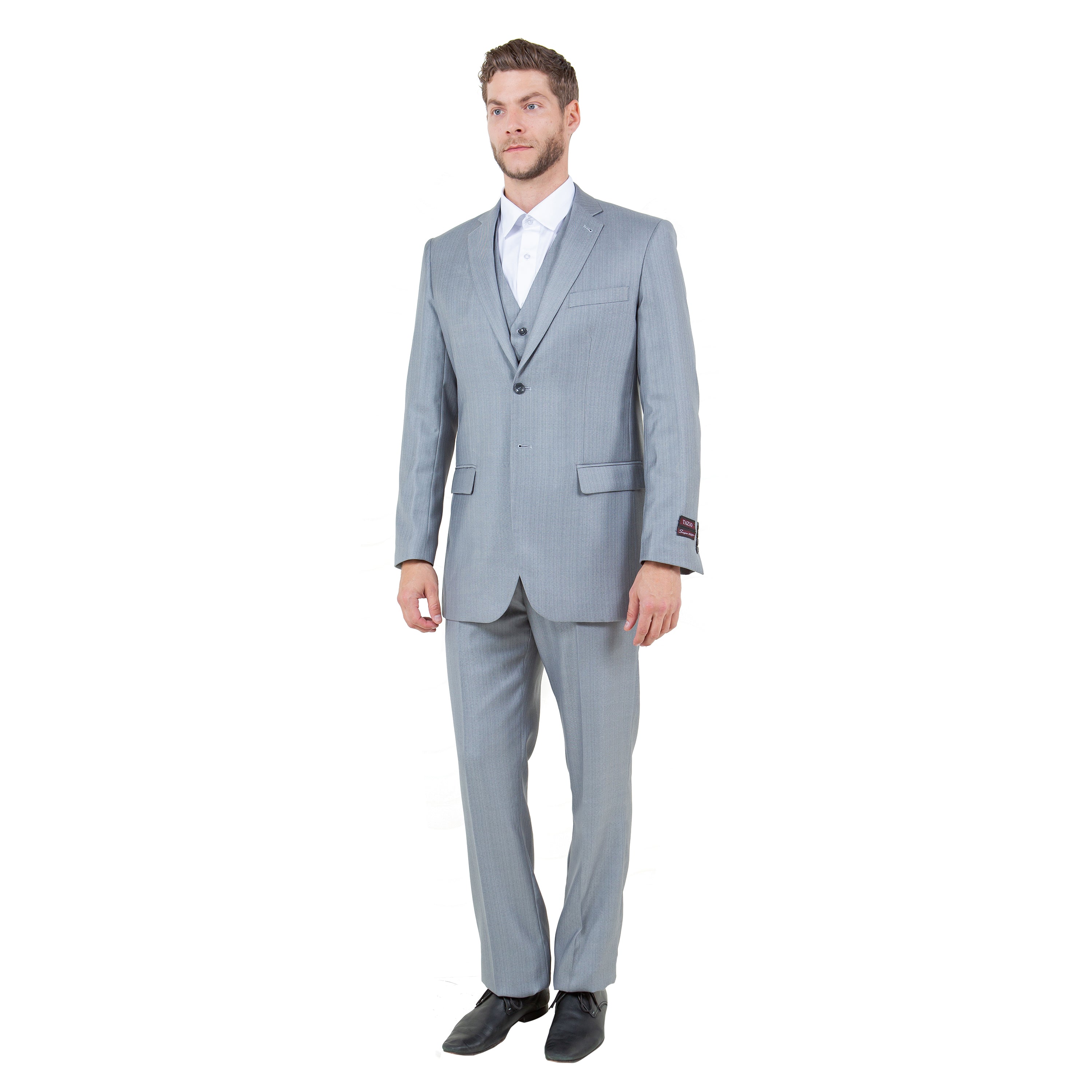 Gray Solid Shiny Sharkskin 3-PC Regular Modern Fit Suits