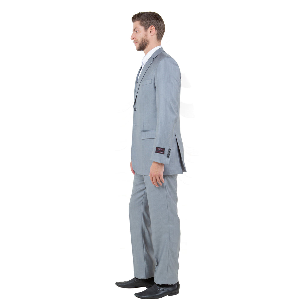 Gray Solid Shiny Sharkskin 3-PC Regular Modern Fit Suits