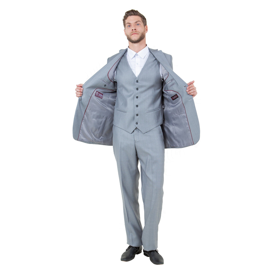 Gray Solid Shiny Sharkskin 3-PC Regular Modern Fit Suits