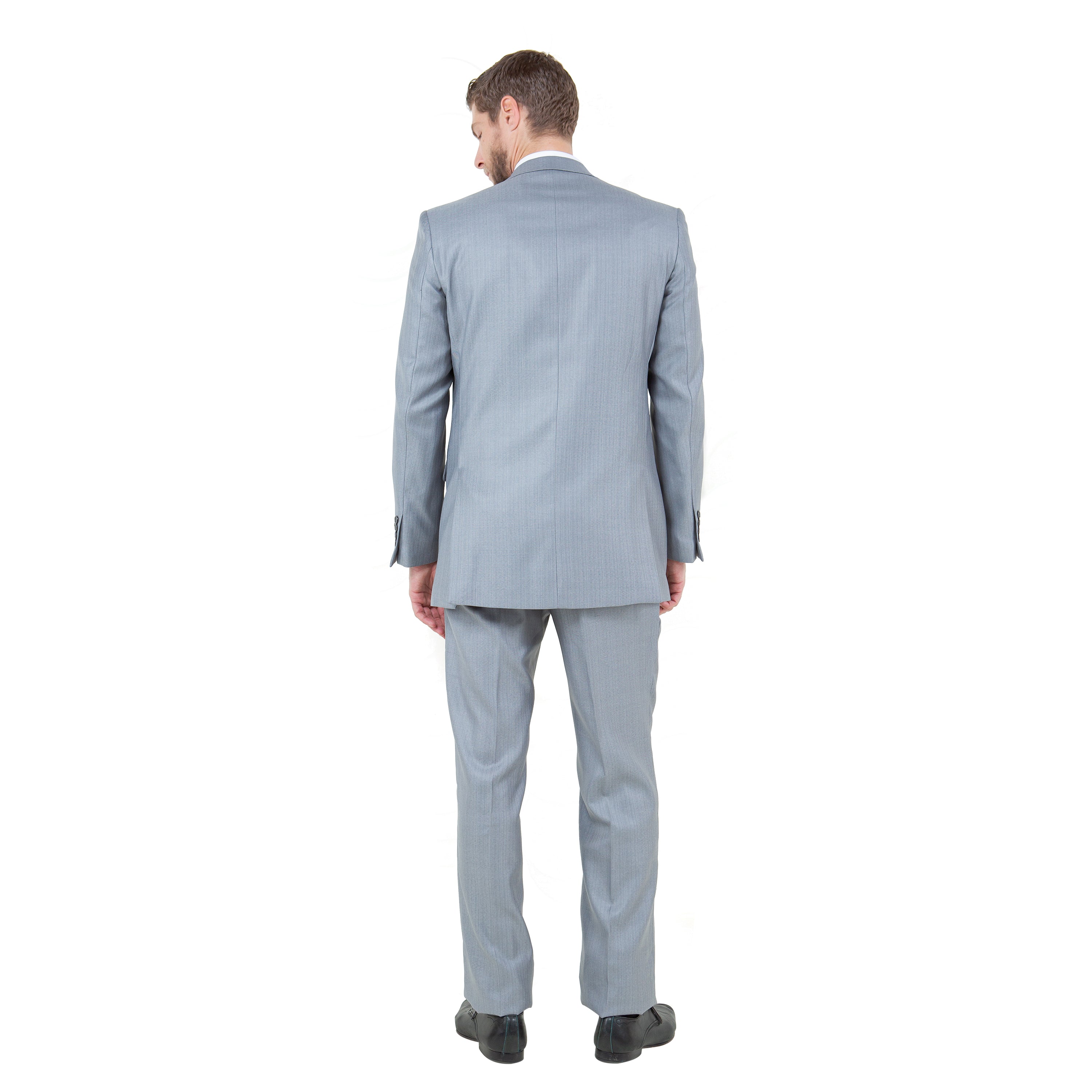 Gray Solid Shiny Sharkskin 3-PC Regular Modern Fit Suits