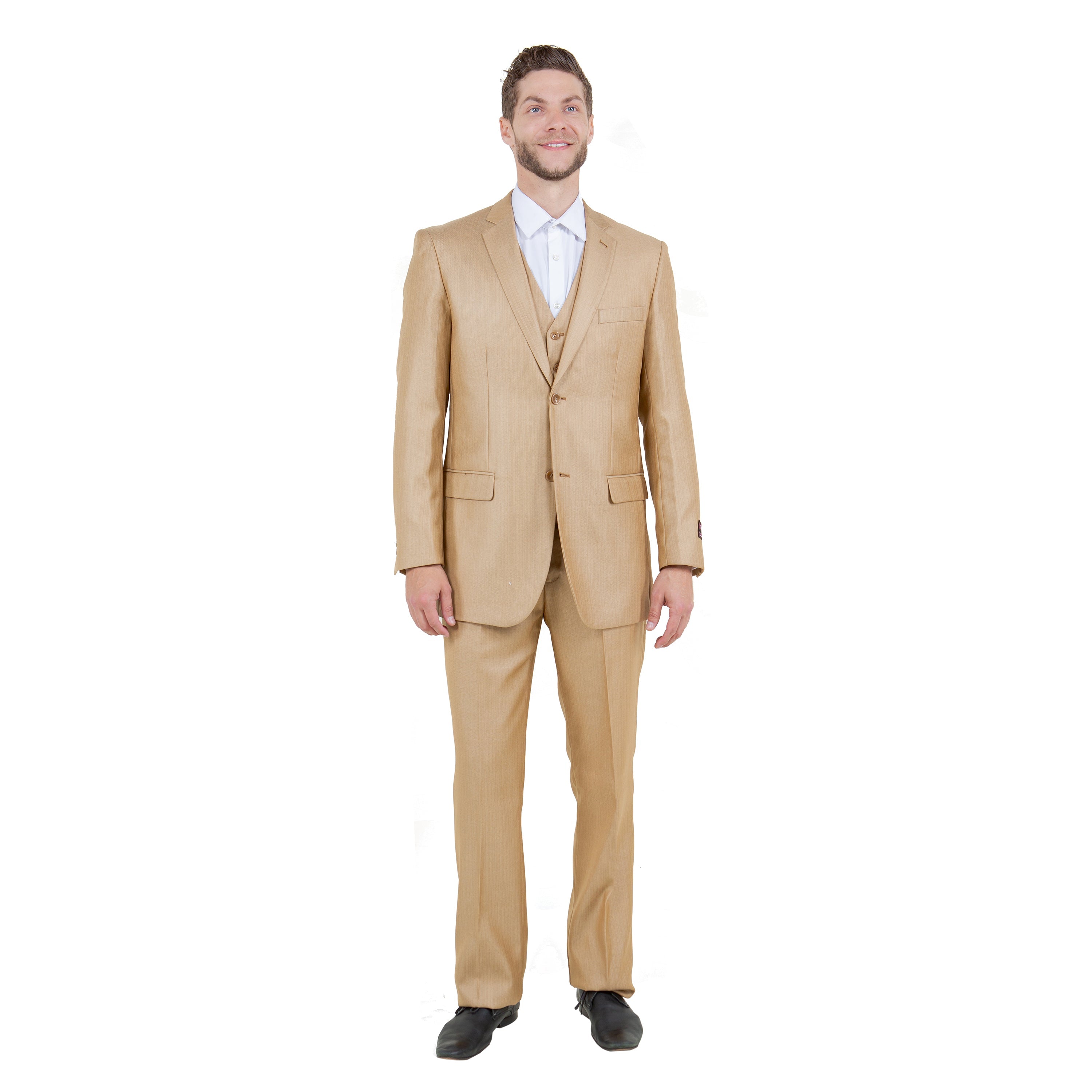 Gray Solid Shiny Sharkskin 3-PC Regular Modern Fit Suits