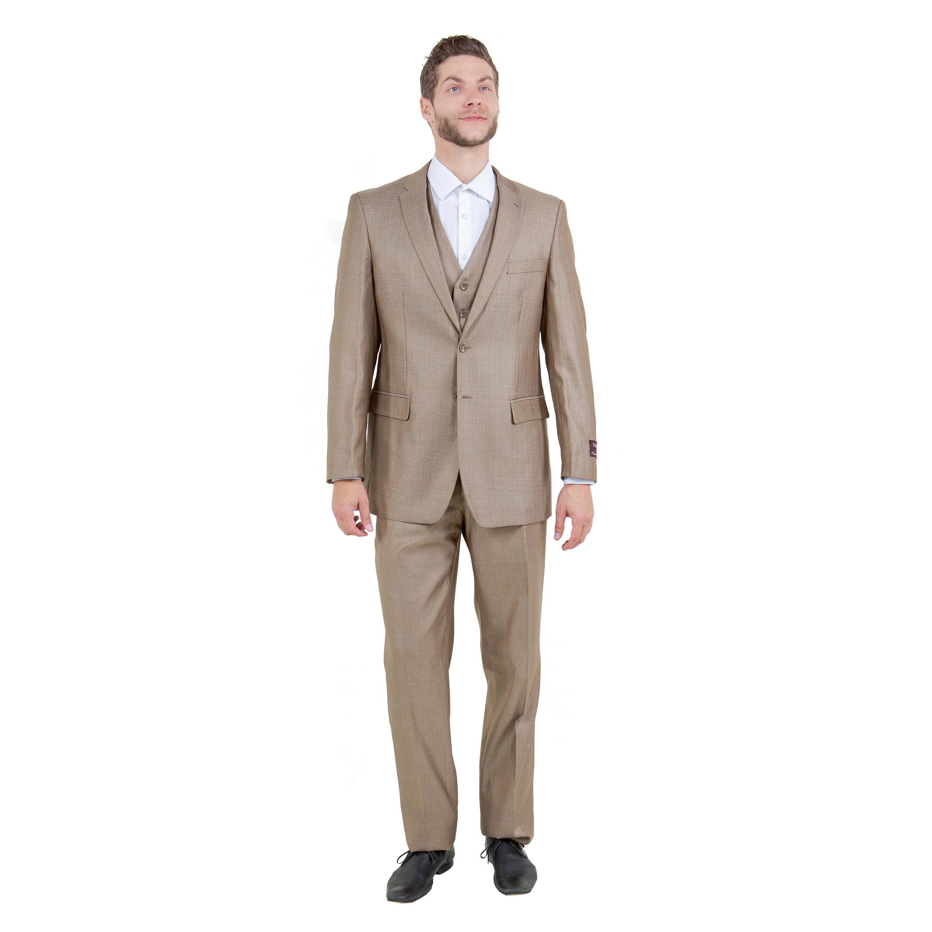 Gray Solid Shiny Sharkskin 3-PC Regular Modern Fit Suits