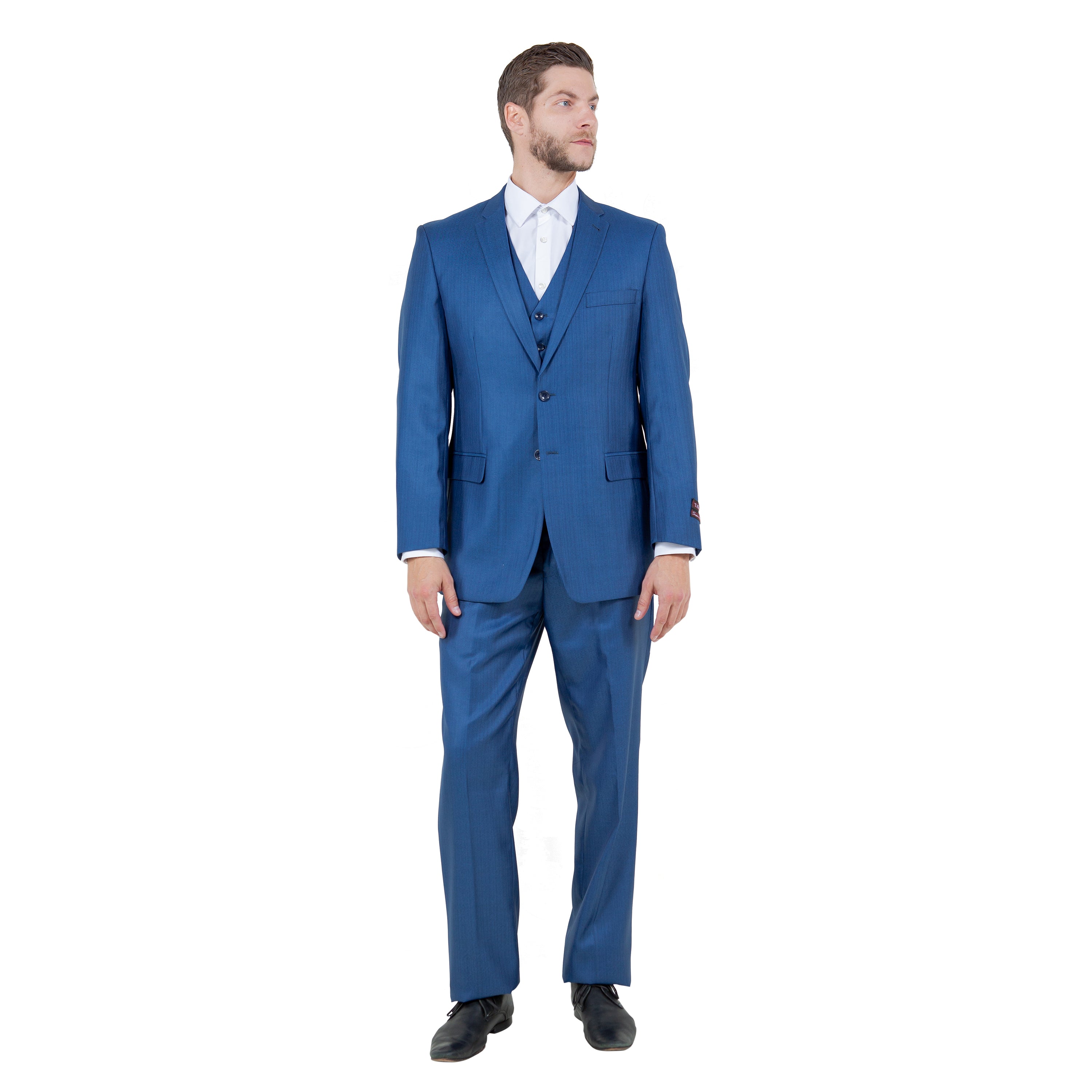 Gray Solid Shiny Sharkskin 3-PC Regular Modern Fit Suits
