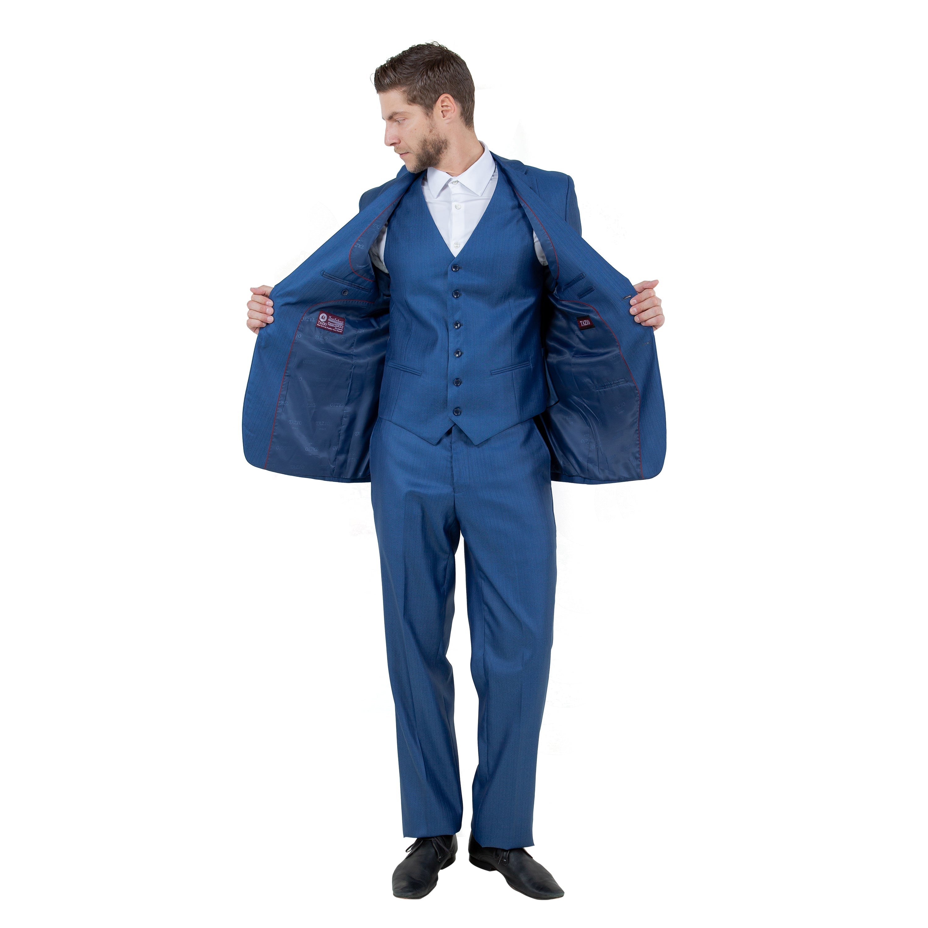 Gray Solid Shiny Sharkskin 3-PC Regular Modern Fit Suits