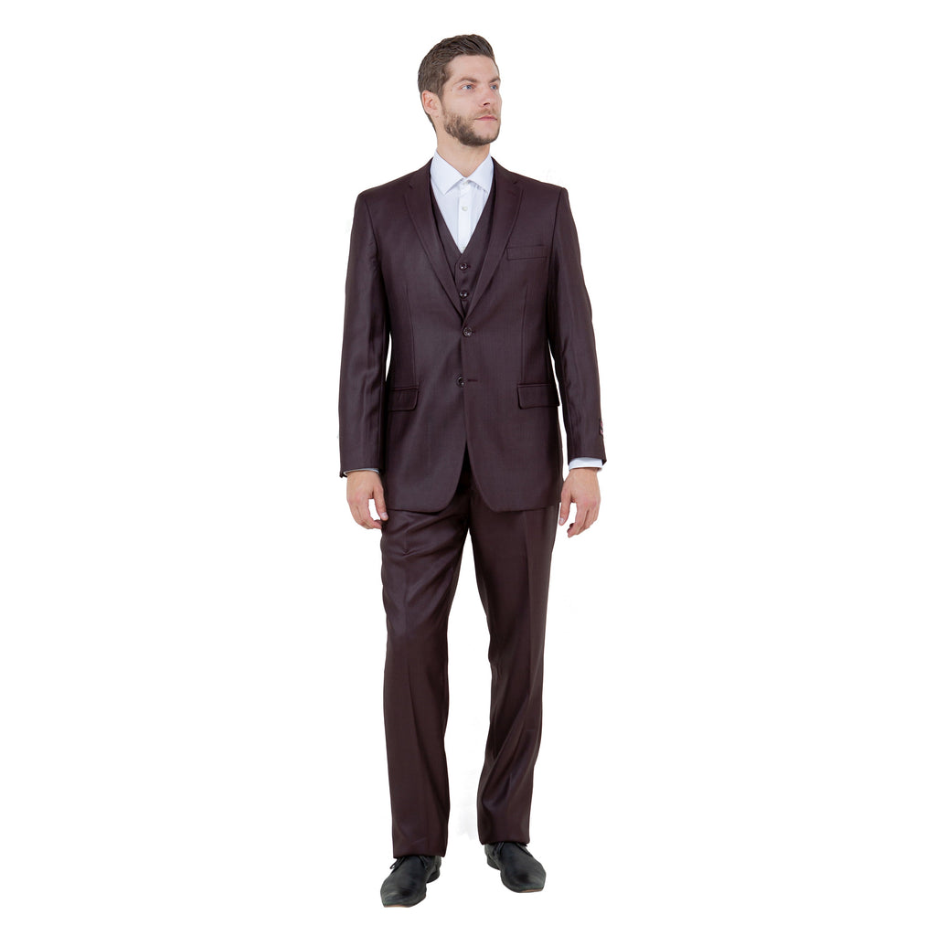 Gray Solid Shiny Sharkskin 3-PC Regular Modern Fit Suits