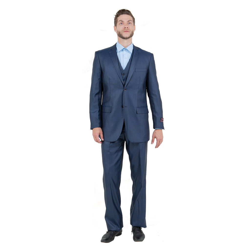 Gray Solid Shiny Sharkskin 3-PC Regular Modern Fit Suits