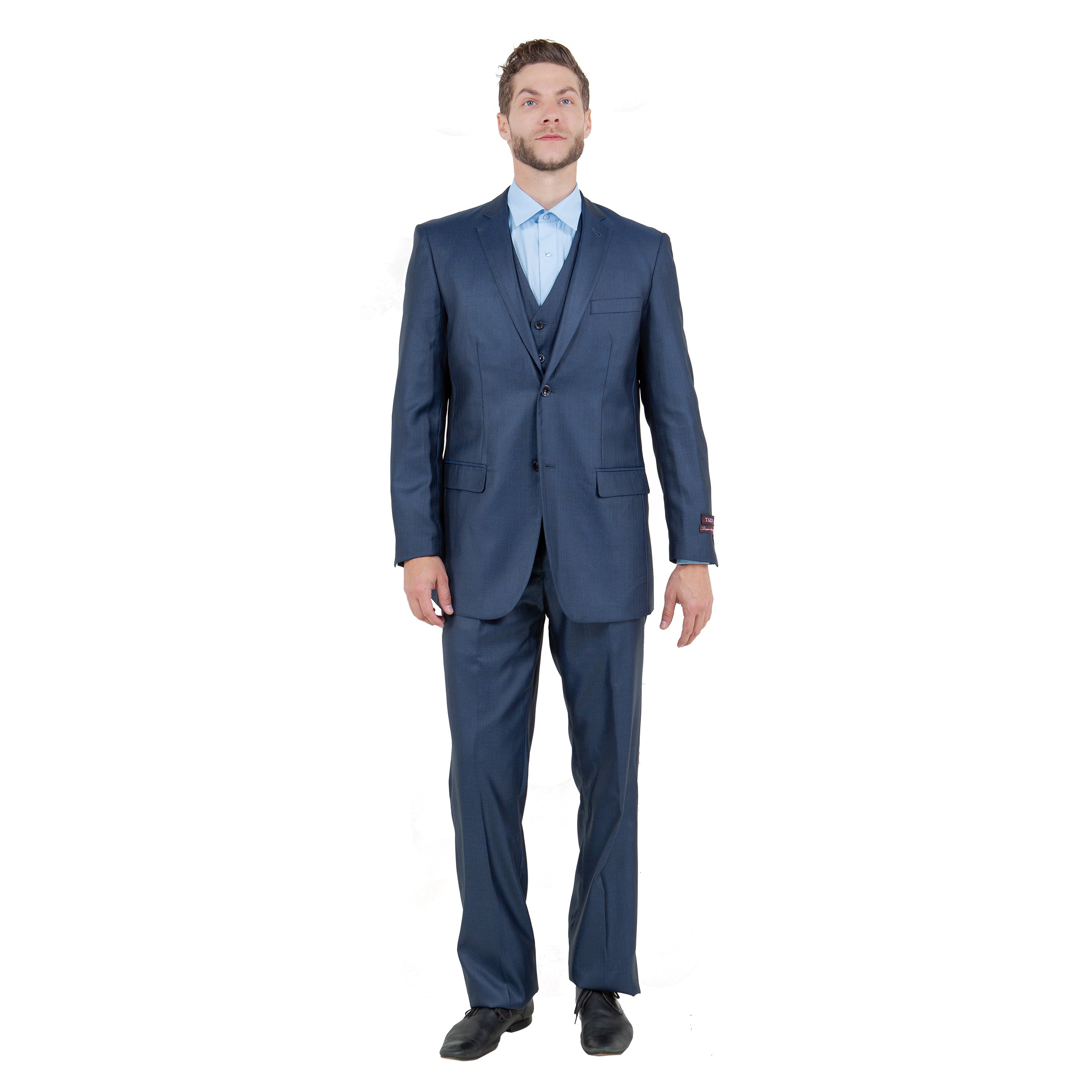 Gray Solid Shiny Sharkskin 3-PC Regular Modern Fit Suits