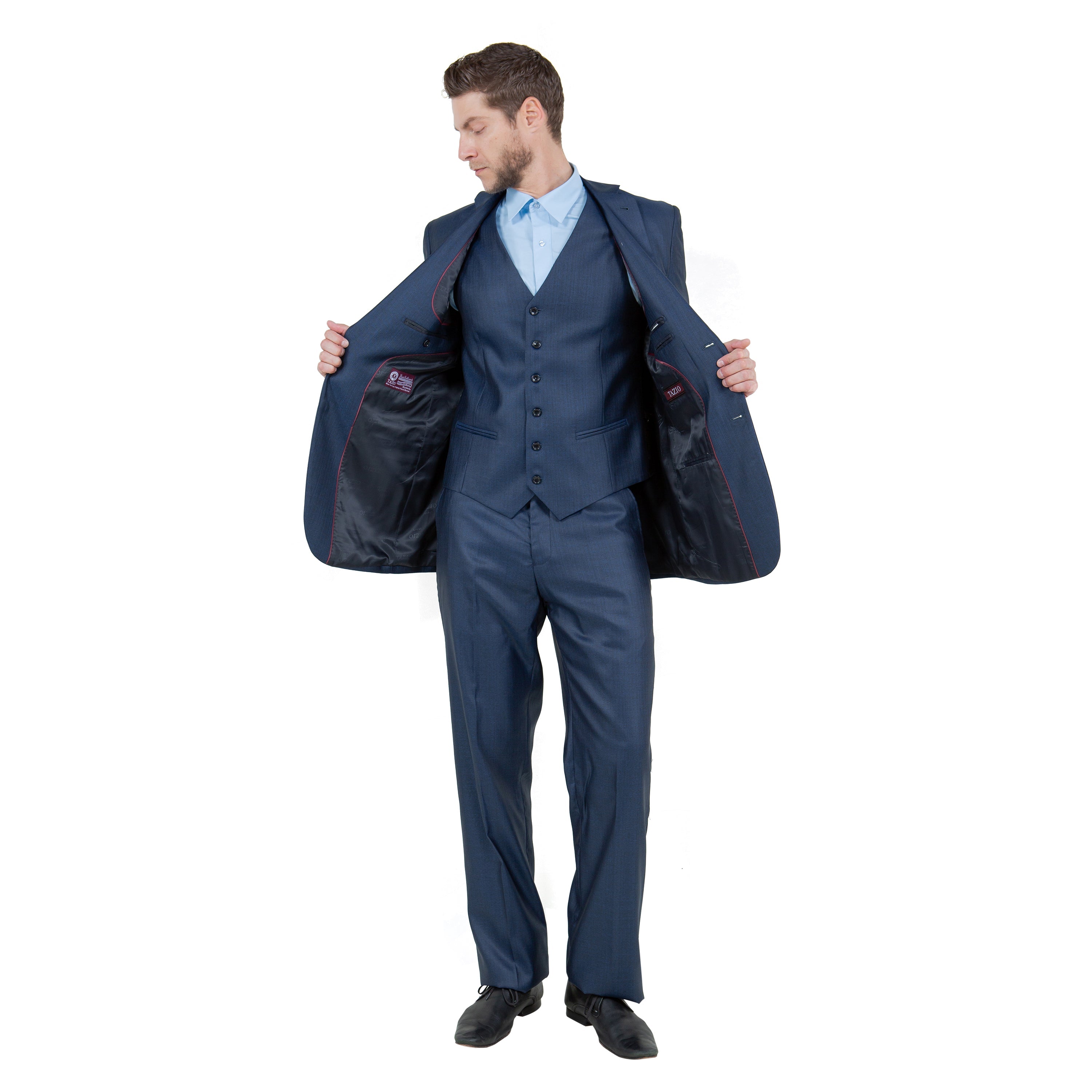 Gray Solid Shiny Sharkskin 3-PC Regular Modern Fit Suits