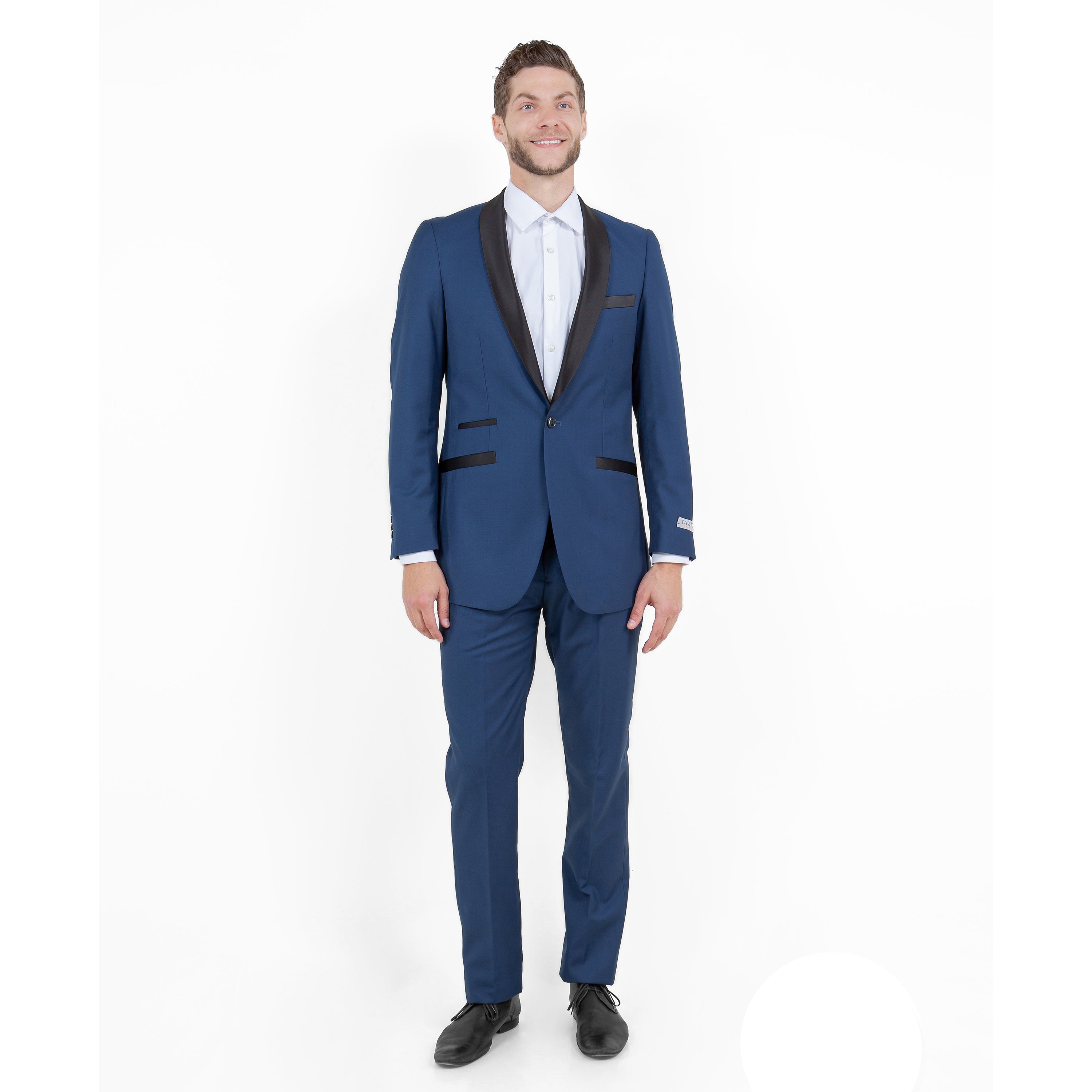 Gray / Black Solid with Black Shawl Collar Trim 2-PC Slim Fit Suits