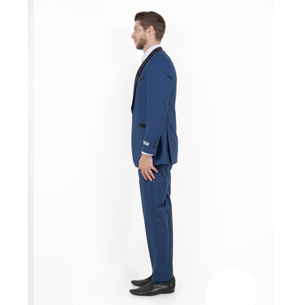 Gray / Black Solid with Black Shawl Collar Trim 2-PC Slim Fit Suits