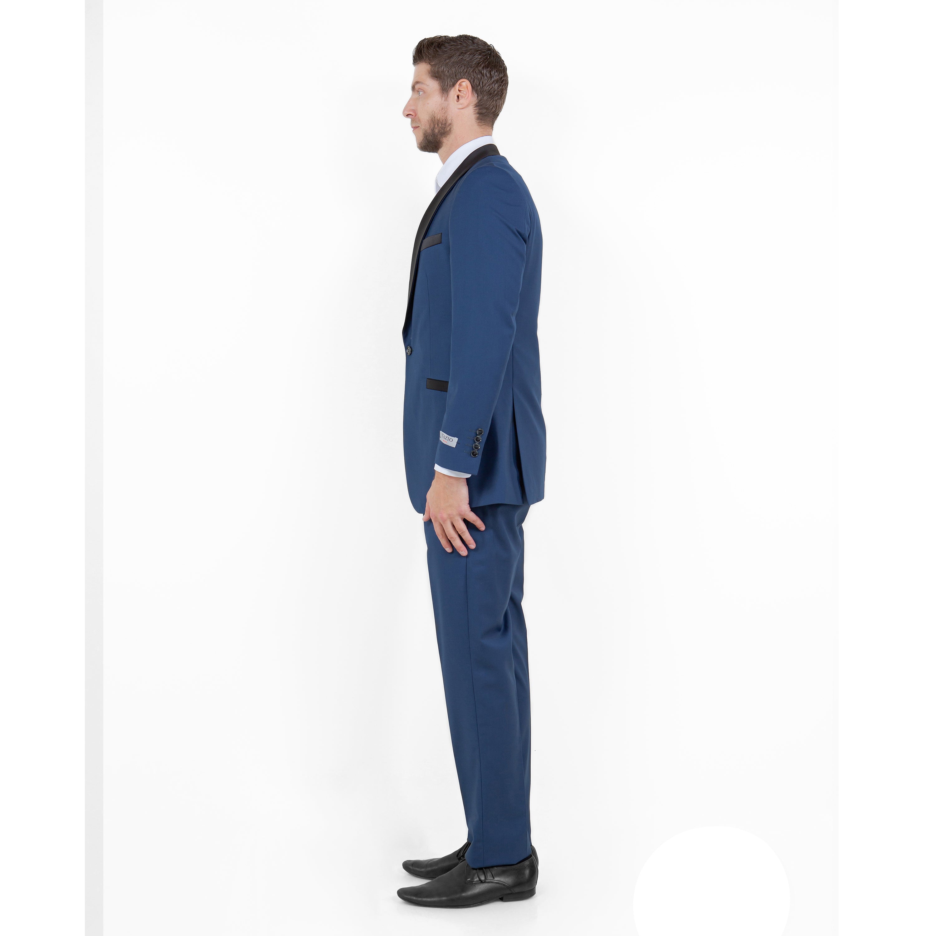 Gray / Black Solid with Black Shawl Collar Trim 2-PC Slim Fit Suits