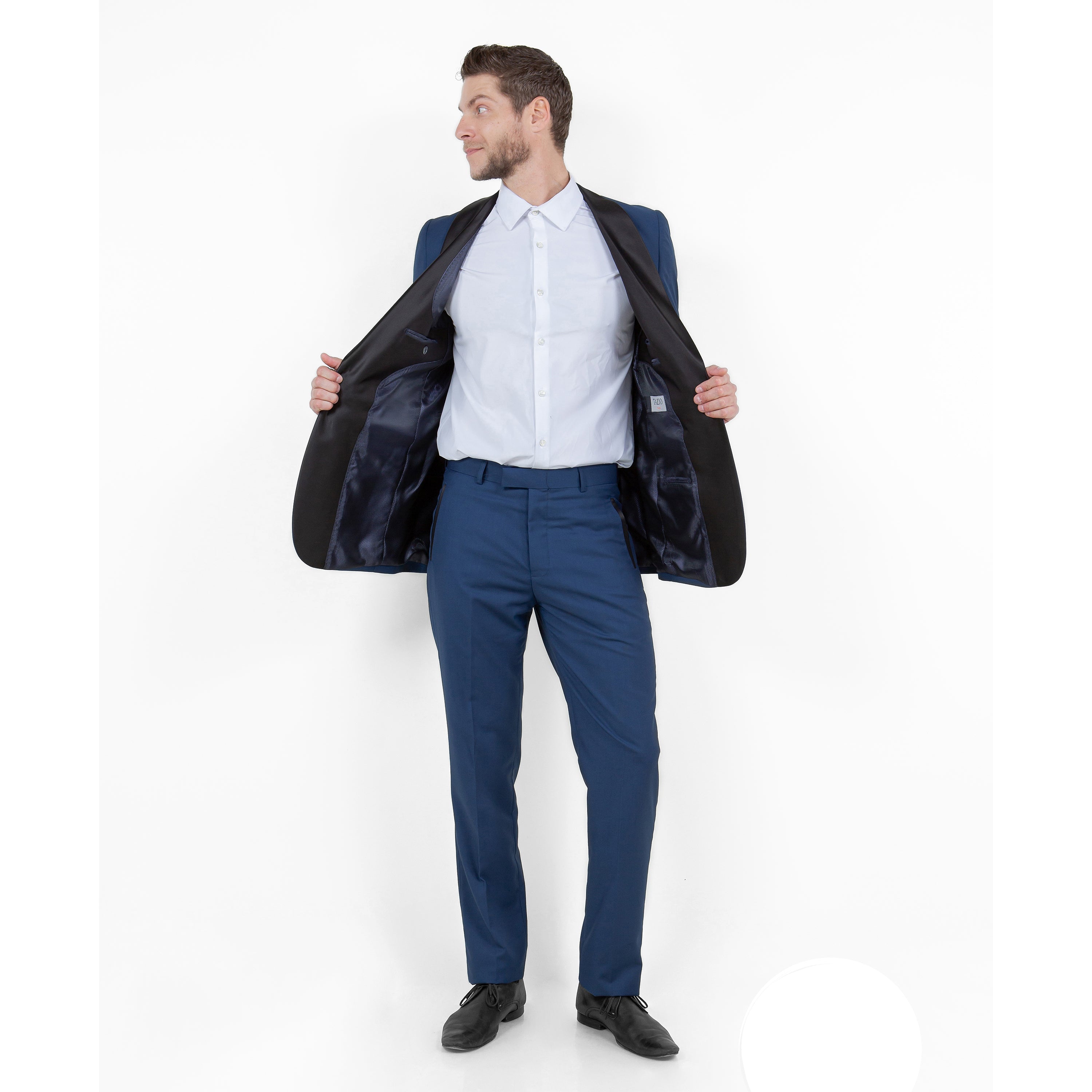 Gray / Black Solid with Black Shawl Collar Trim 2-PC Slim Fit Suits