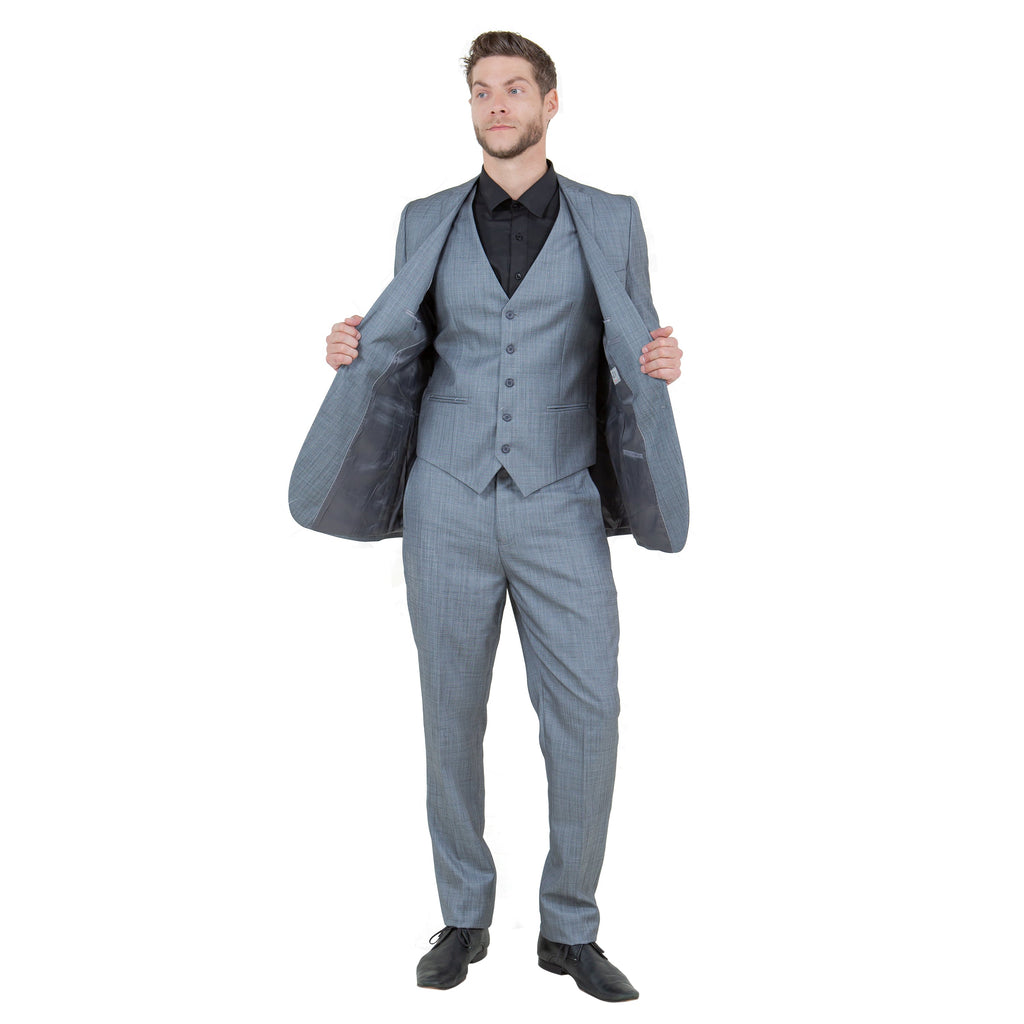 Blue Men's Slim-Fit 3-Piece Sharkskin Suit