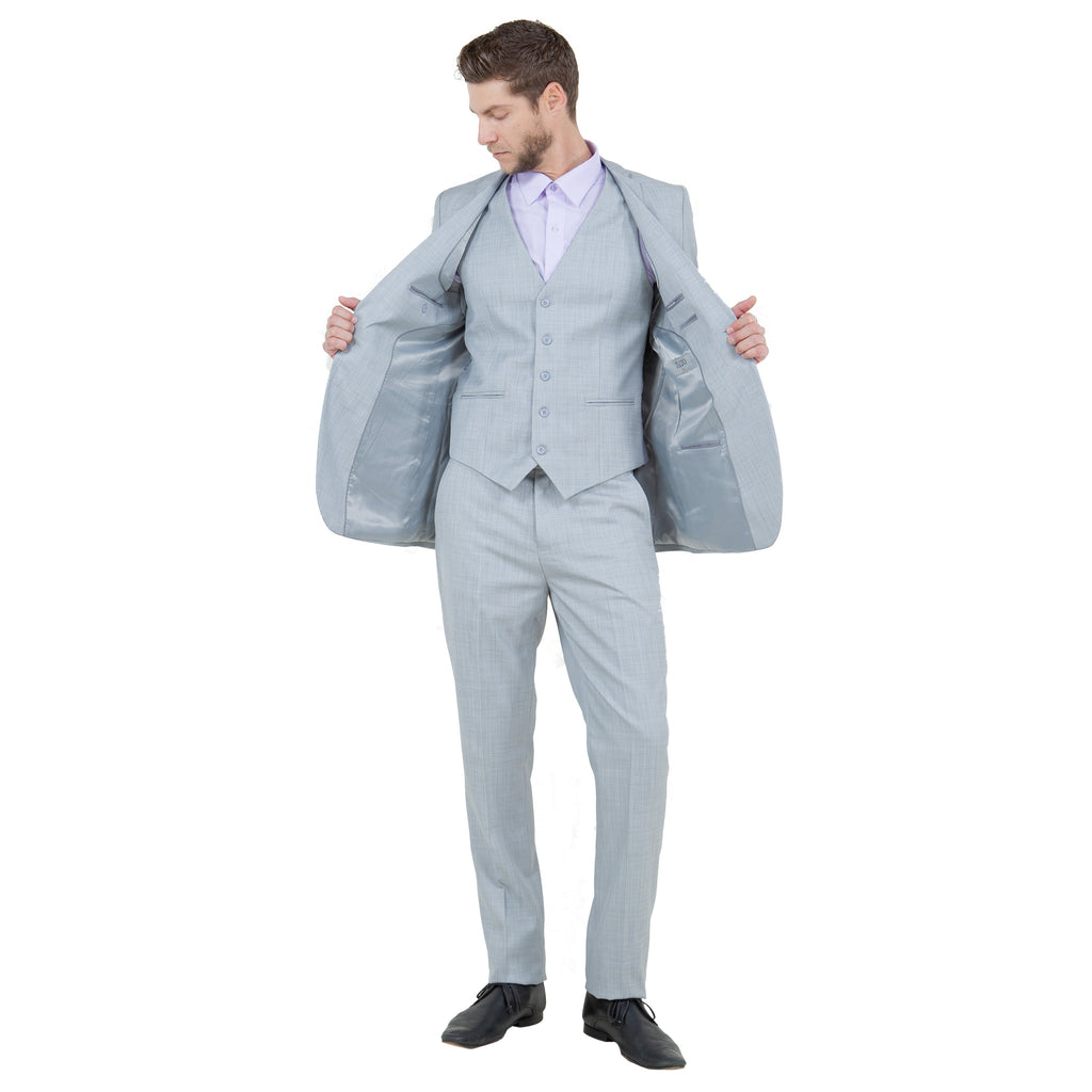 Blue Men's Slim-Fit 3-Piece Sharkskin Suit