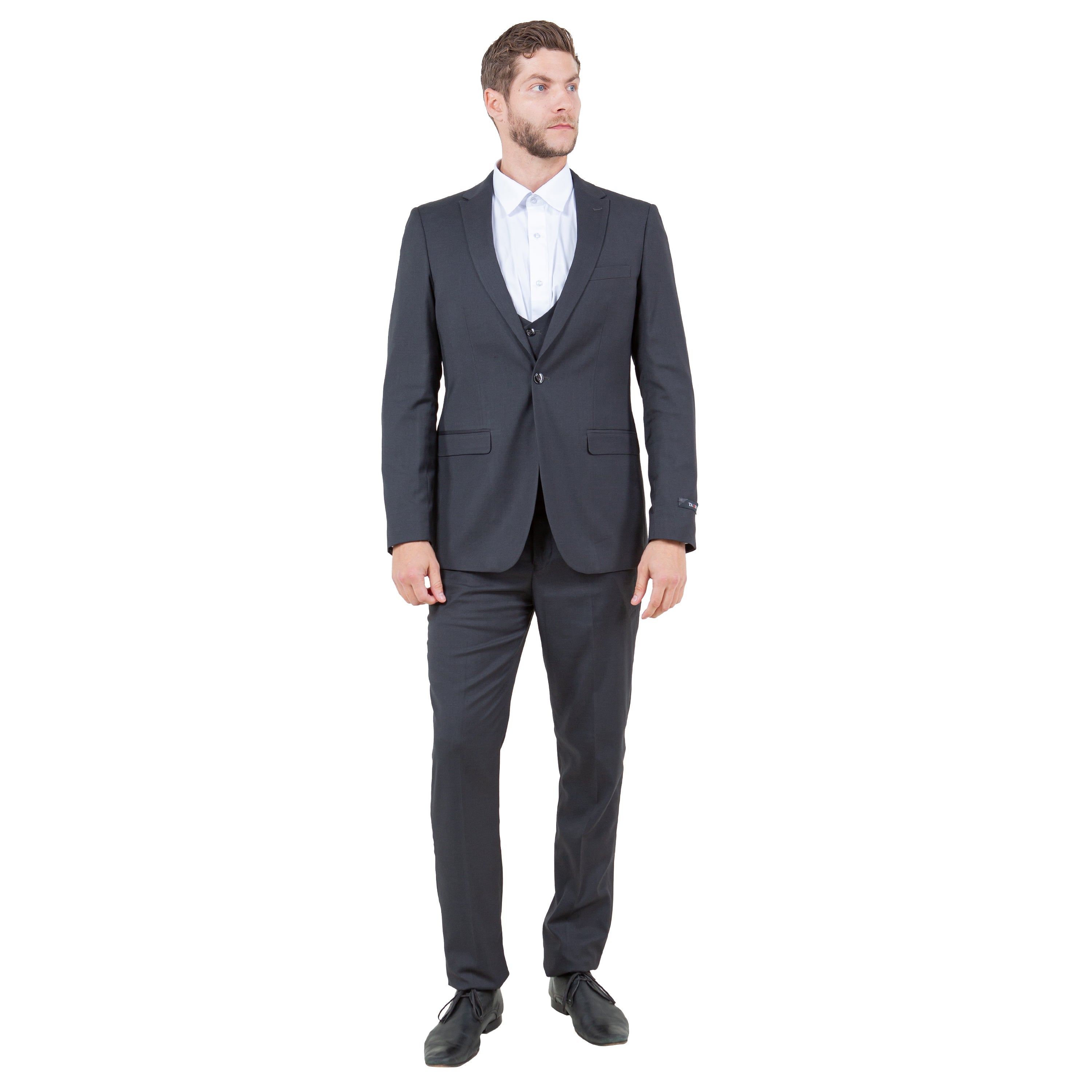 Black Men's Ultra Slim-Fit 3pc Suit w/ Expandable Waistband