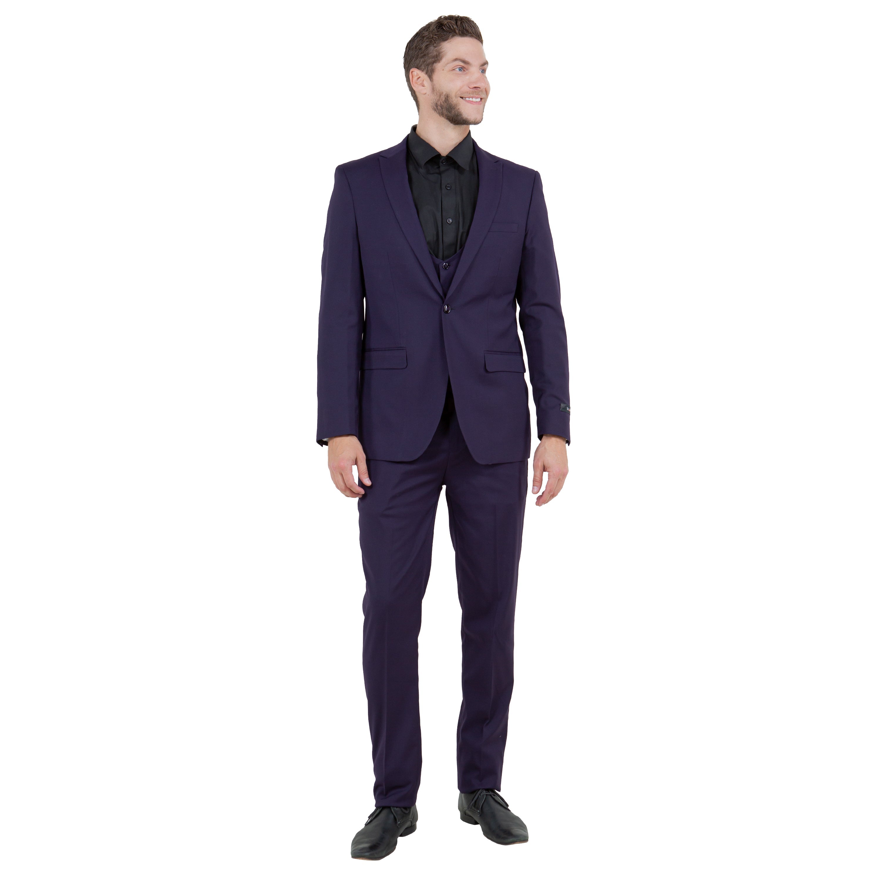 Black Men's Ultra Slim-Fit 3pc Suit w/ Expandable Waistband