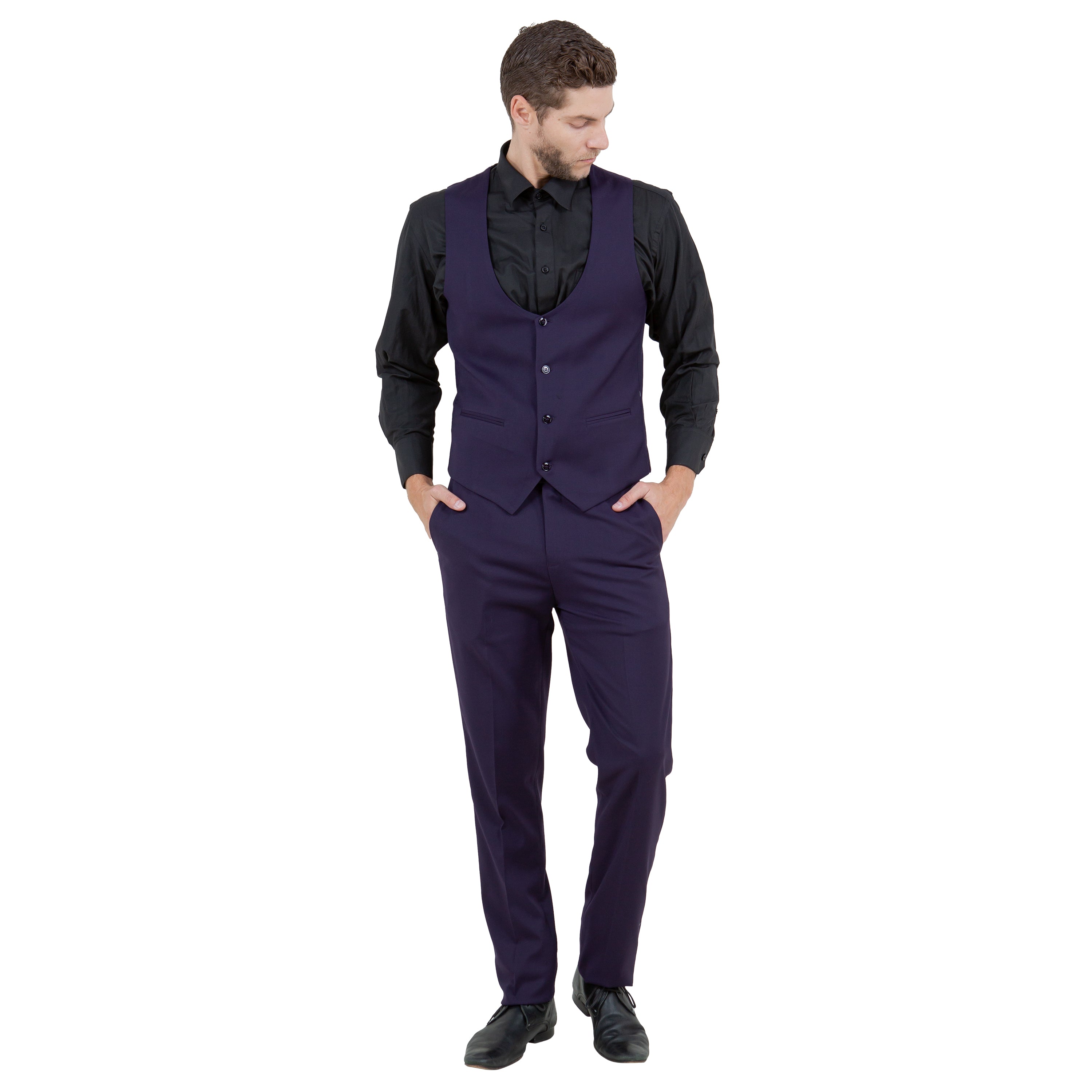 Black Men's Ultra Slim-Fit 3pc Suit w/ Expandable Waistband