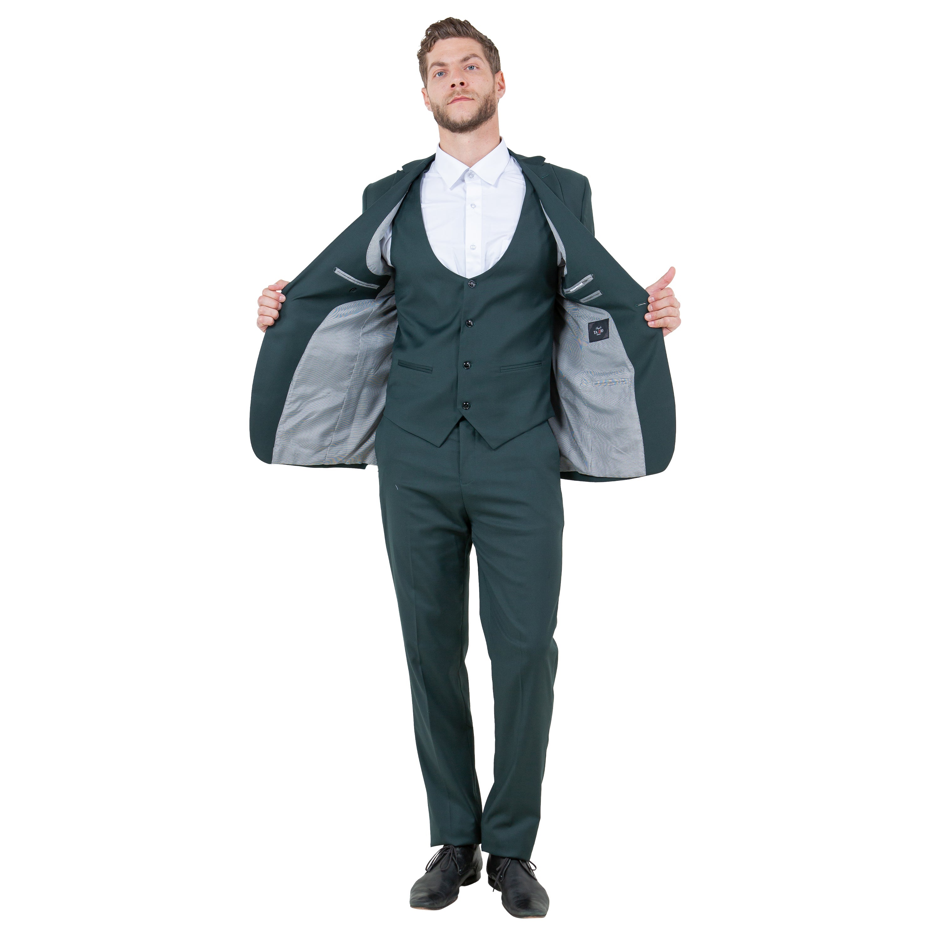 Black Men's Ultra Slim-Fit 3pc Suit w/ Expandable Waistband