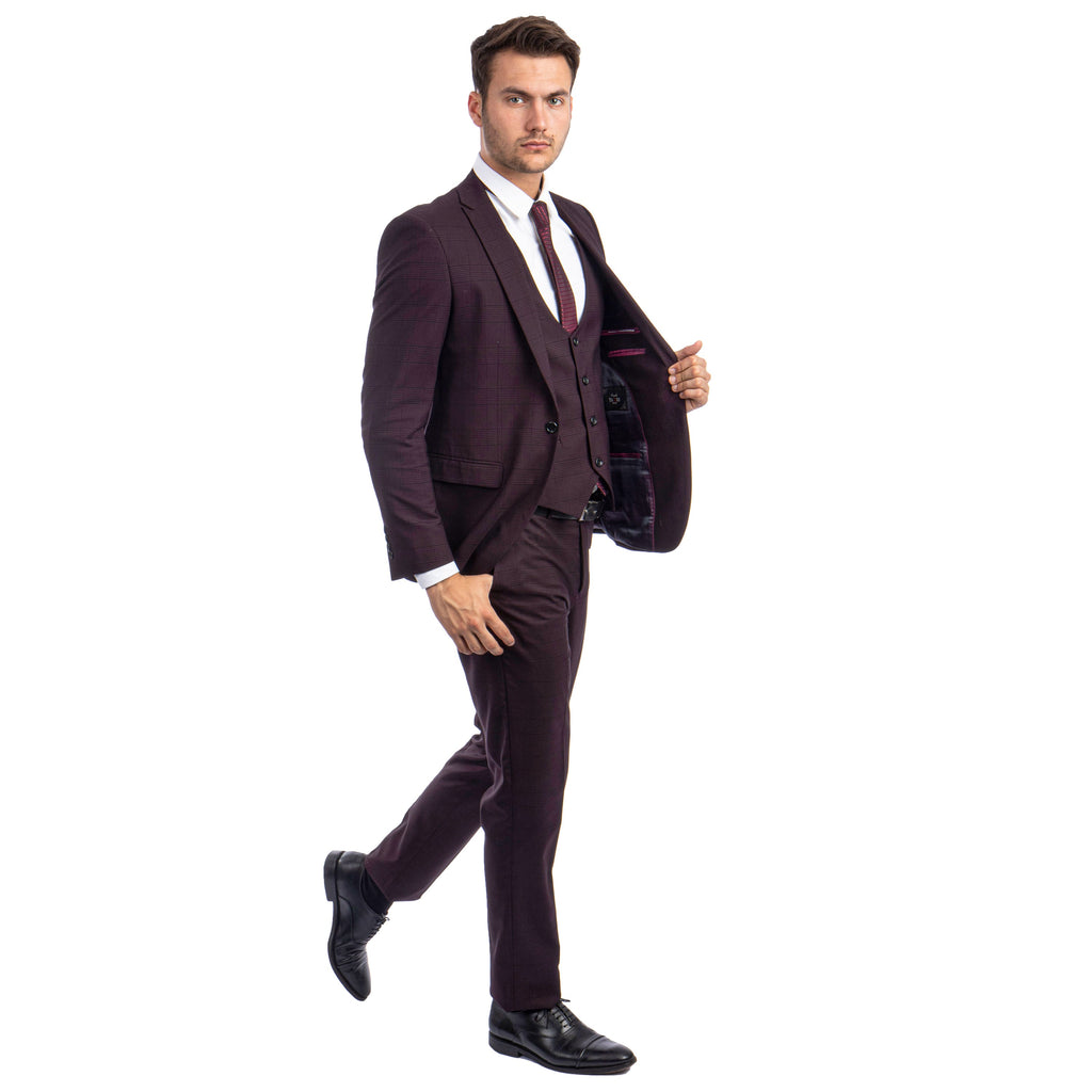 Blue Men's Ultra Slim-Fit 3-Piece Glen Check Suit