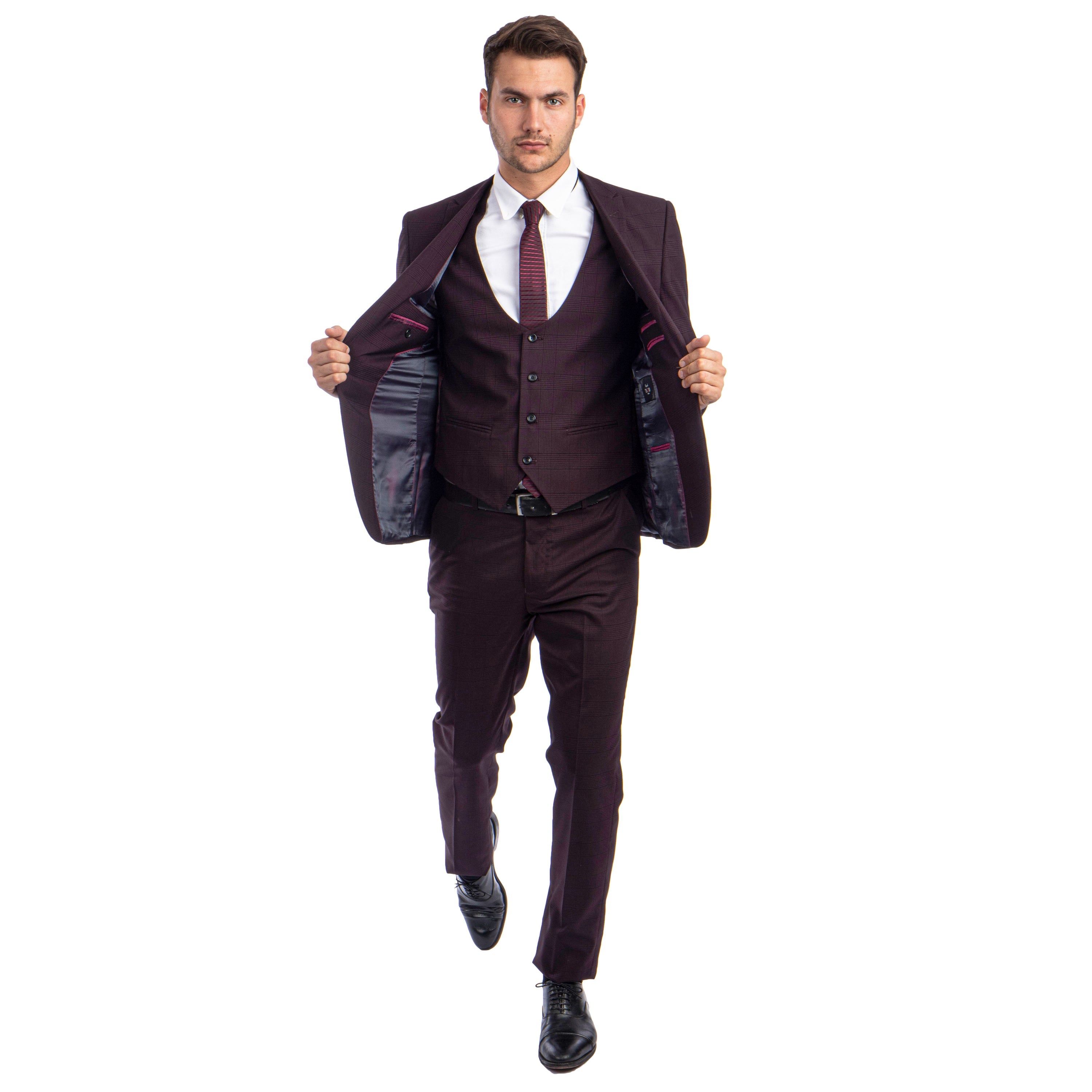 Blue Men's Ultra Slim-Fit 3-Piece Glen Check Suit