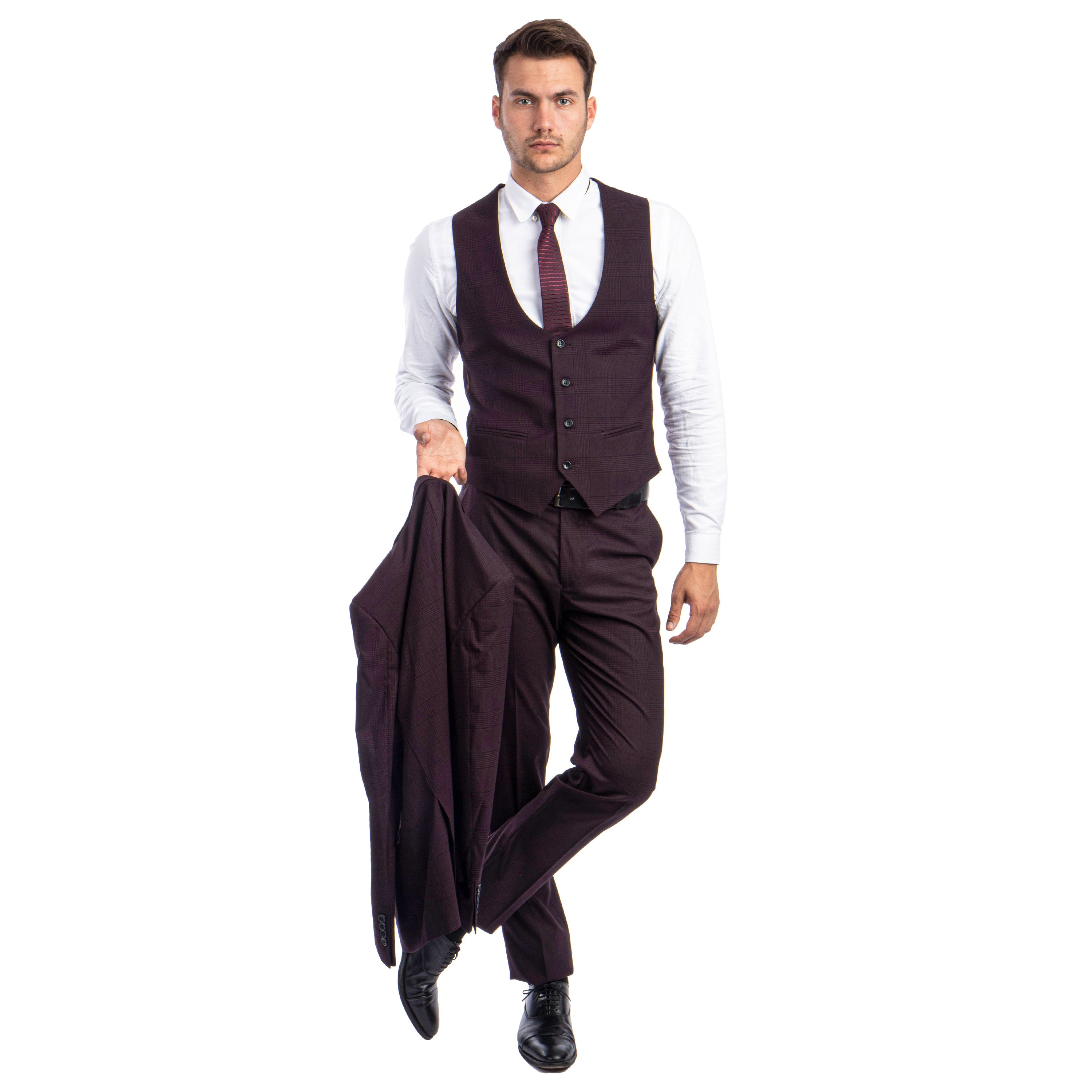Blue Men's Ultra Slim-Fit 3-Piece Glen Check Suit