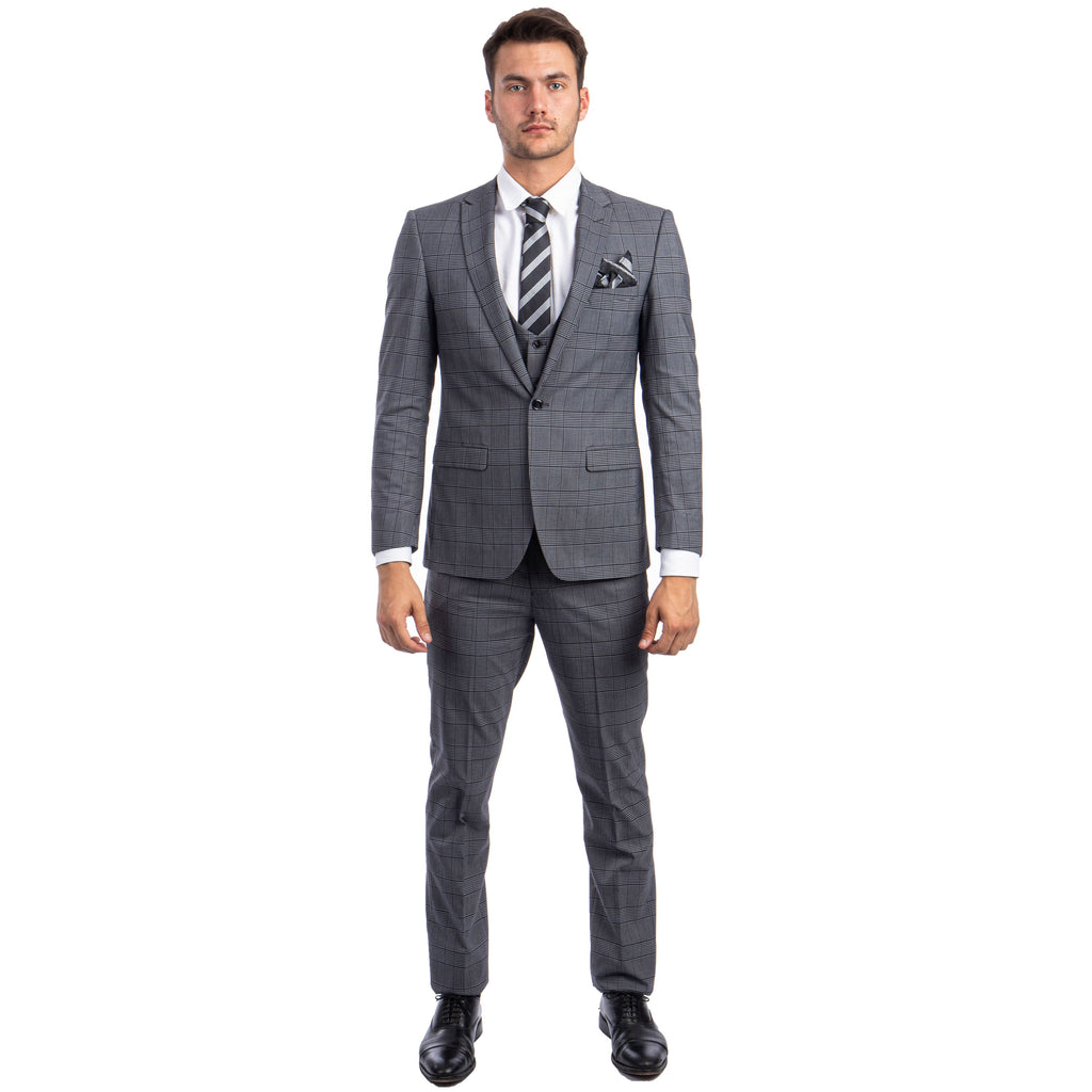 Blue Men's Ultra Slim-Fit 3-Piece Glen Check Suit