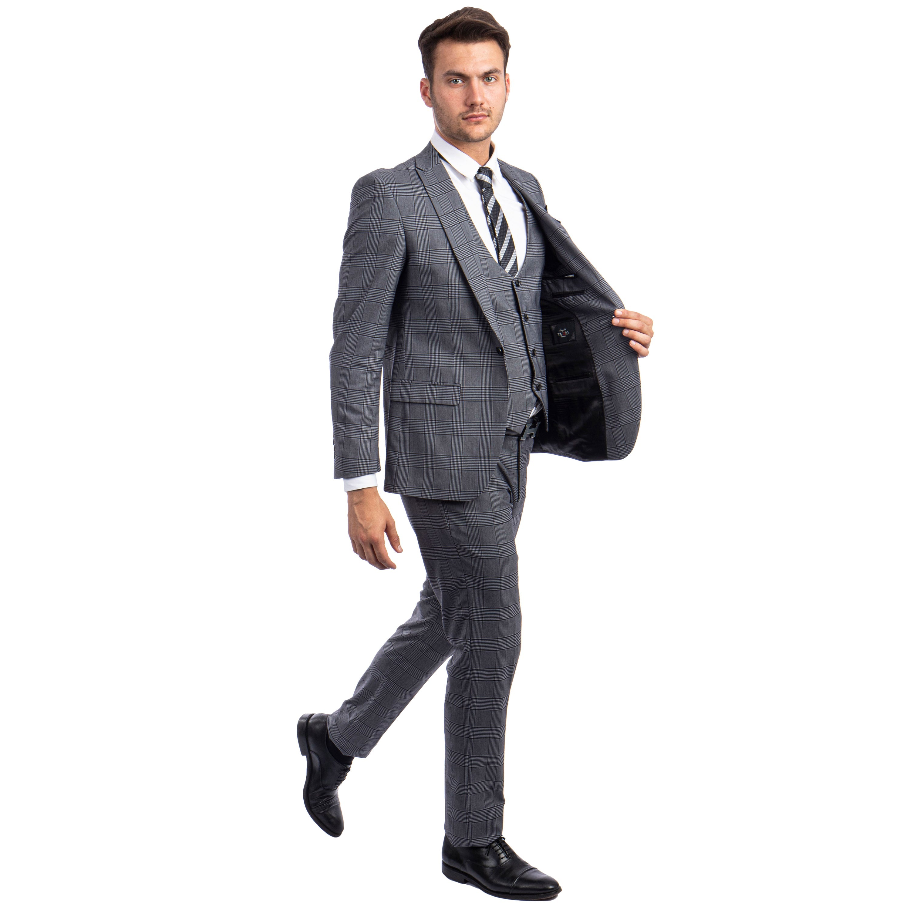 Blue Men's Ultra Slim-Fit 3-Piece Glen Check Suit