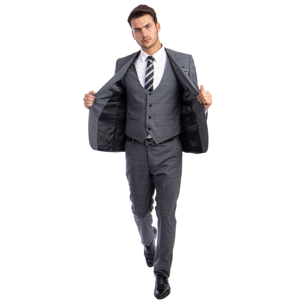 Blue Men's Ultra Slim-Fit 3-Piece Glen Check Suit