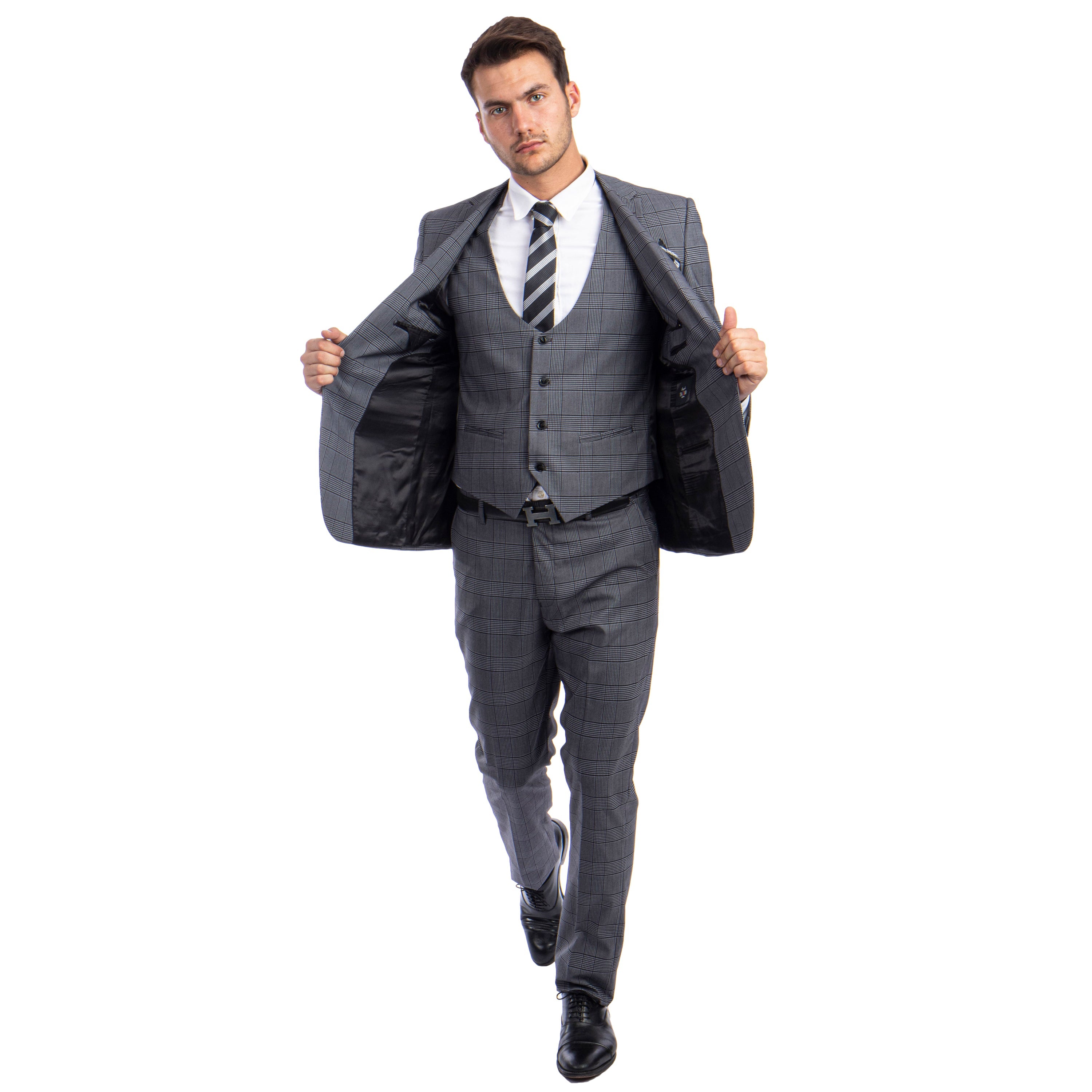 Blue Men's Ultra Slim-Fit 3-Piece Glen Check Suit