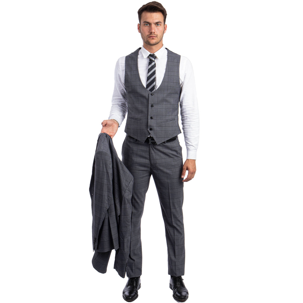 Blue Men's Ultra Slim-Fit 3-Piece Glen Check Suit