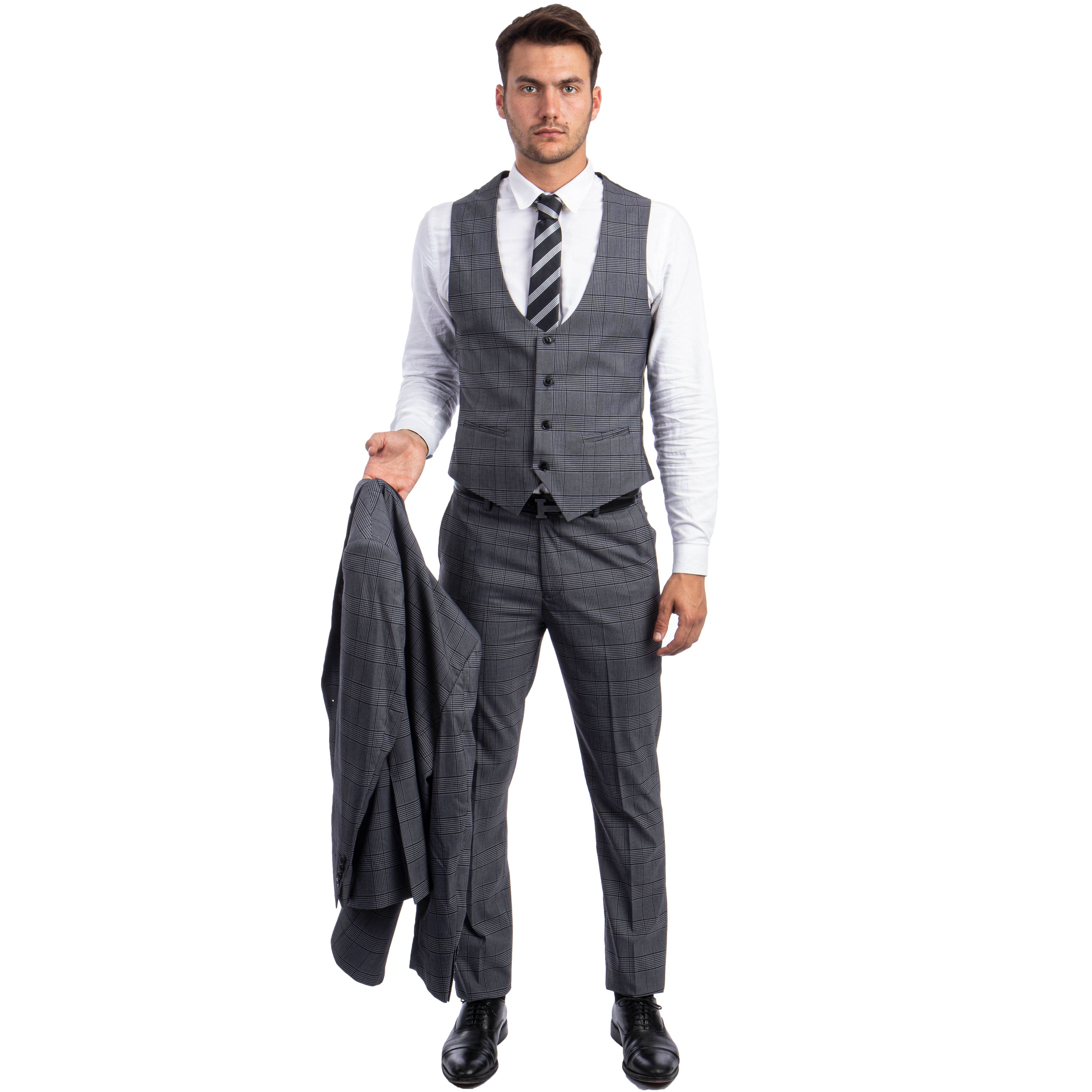 Blue Men's Ultra Slim-Fit 3-Piece Glen Check Suit
