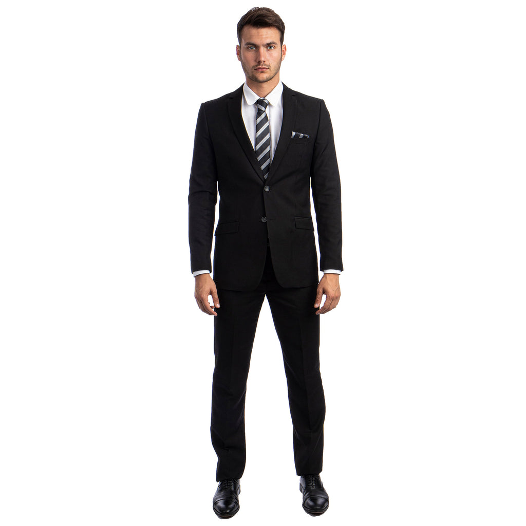 Black Men's Hybrid-Fit 3pc Paisley Suit w/ Wide Black Shawl Collar
