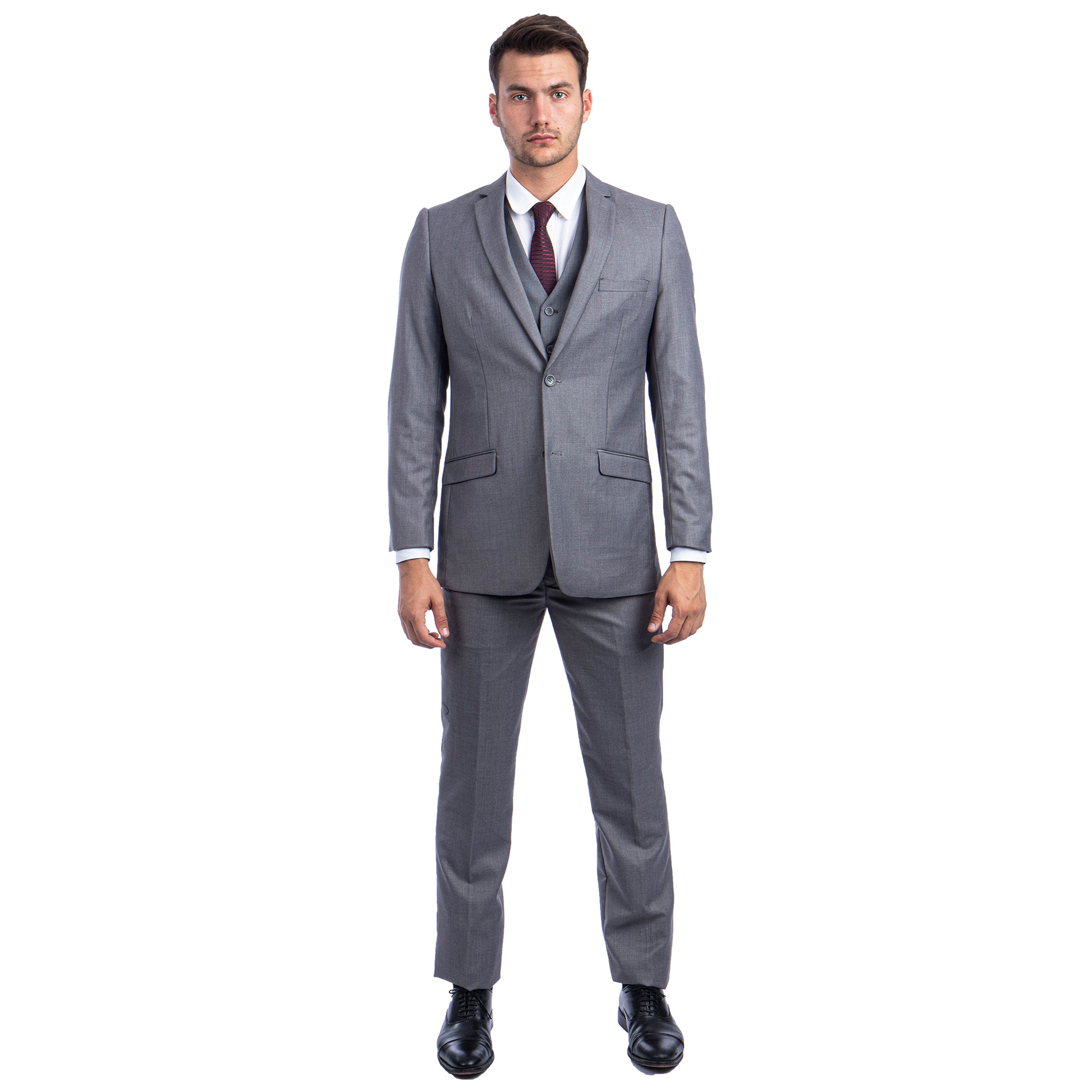 Black Men's Hybrid-Fit 3pc Paisley Suit w/ Wide Black Shawl Collar