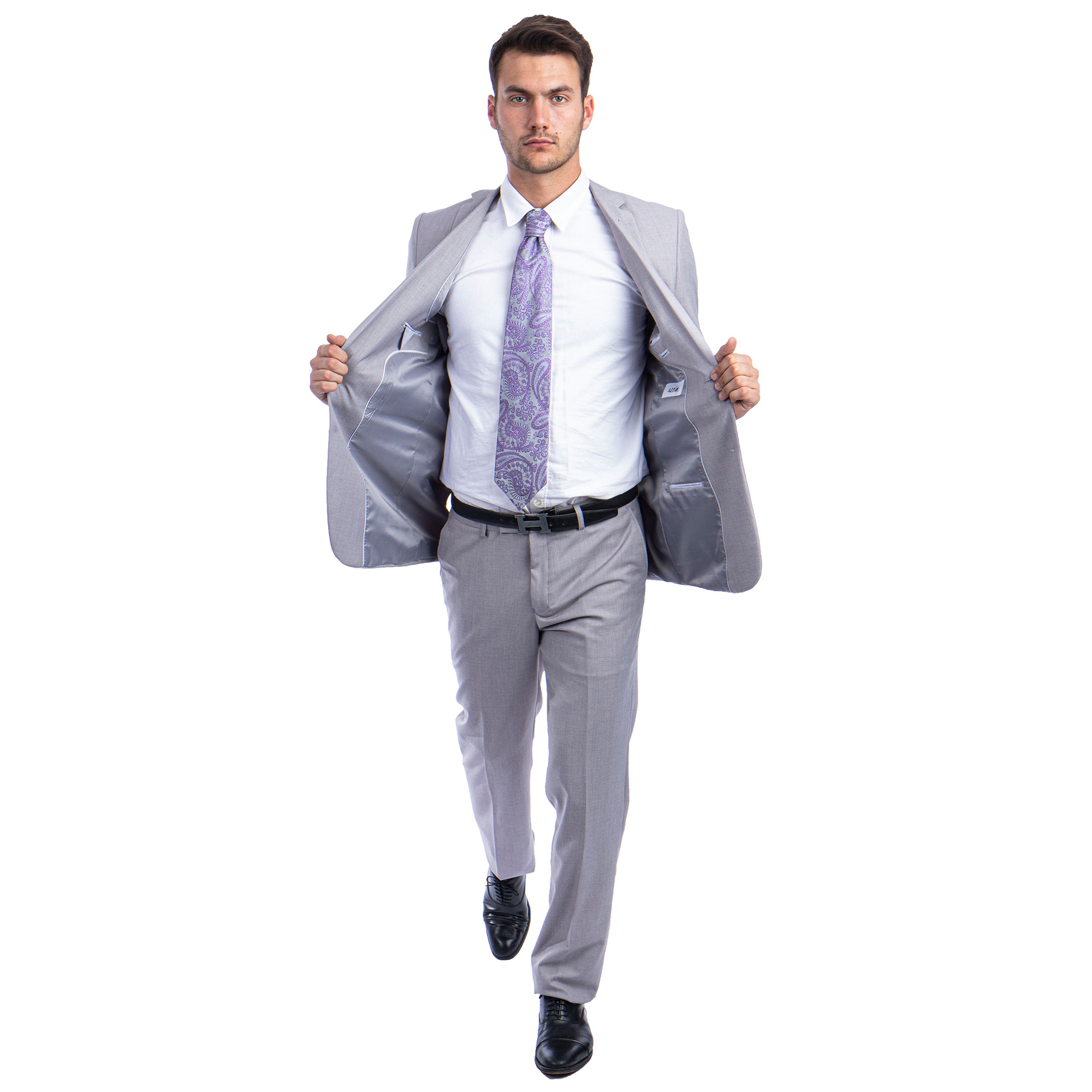 Black Men's Hybrid-Fit 3pc Paisley Suit w/ Wide Black Shawl Collar