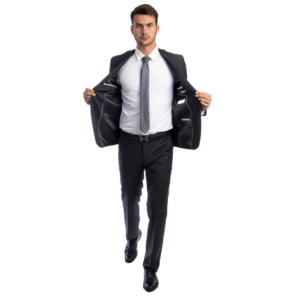 Black Men's Hybrid-Fit 3pc Paisley Suit w/ Wide Black Shawl Collar