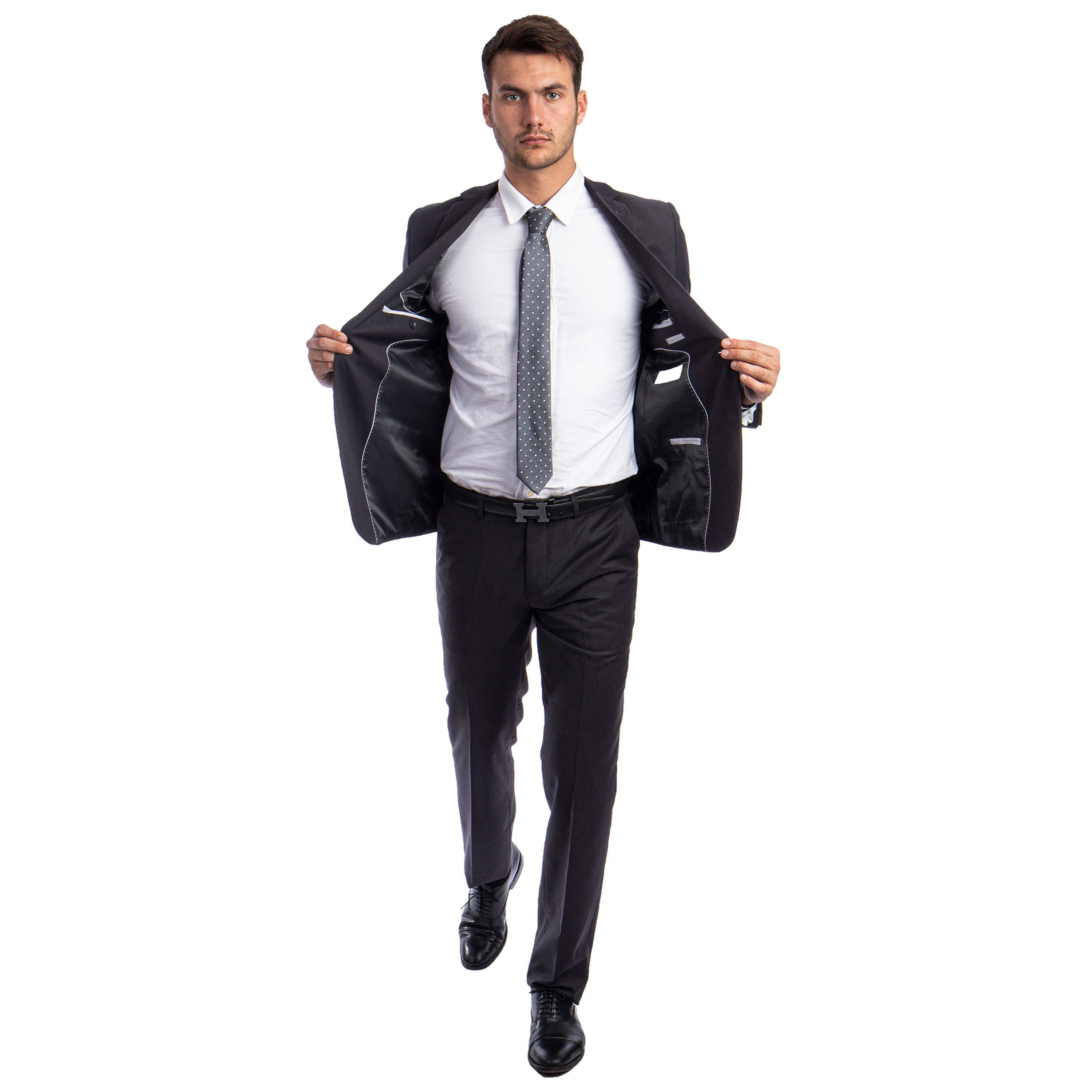 Black Men's Hybrid-Fit 3pc Paisley Suit w/ Wide Black Shawl Collar