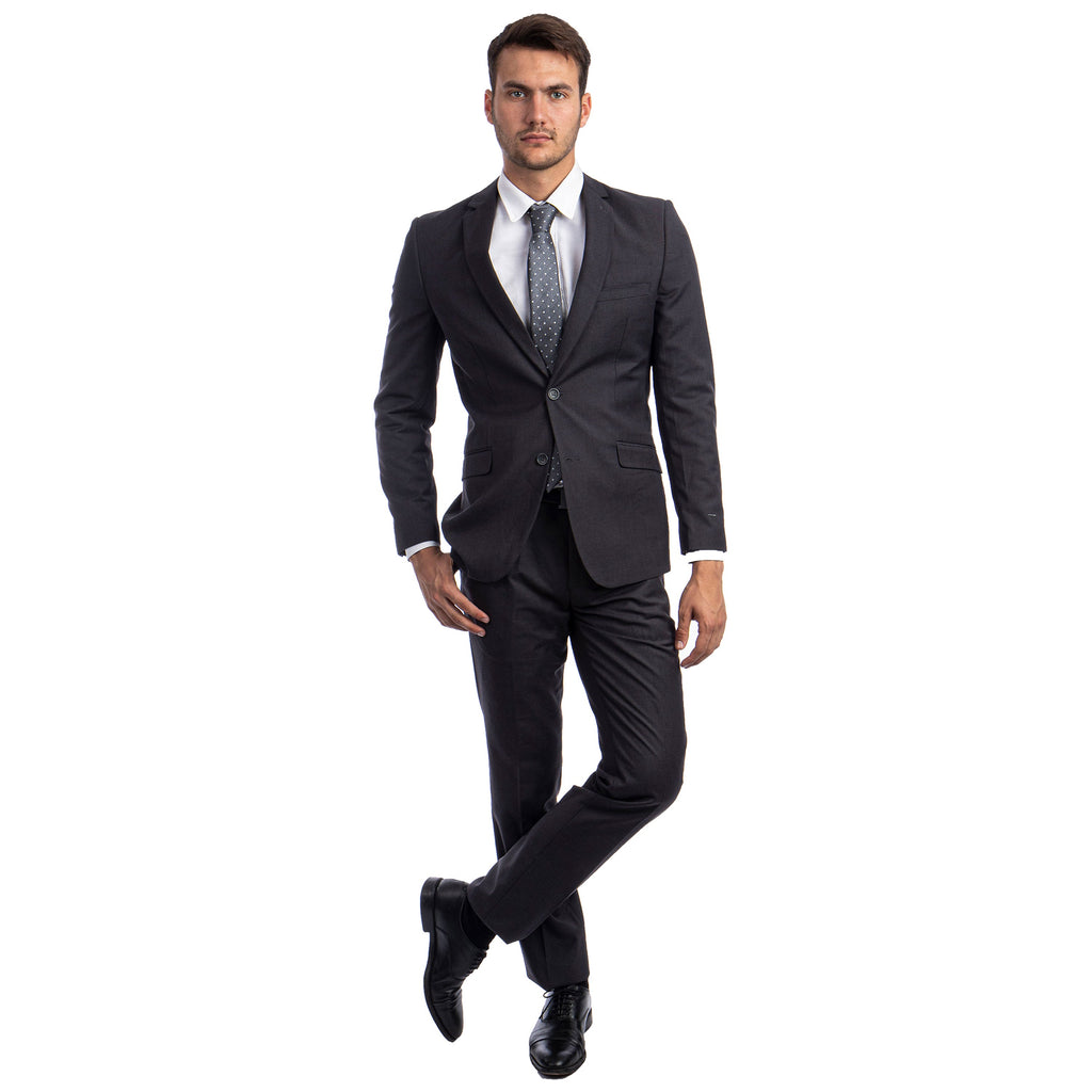 Black Men's Hybrid-Fit 3pc Paisley Suit w/ Wide Black Shawl Collar