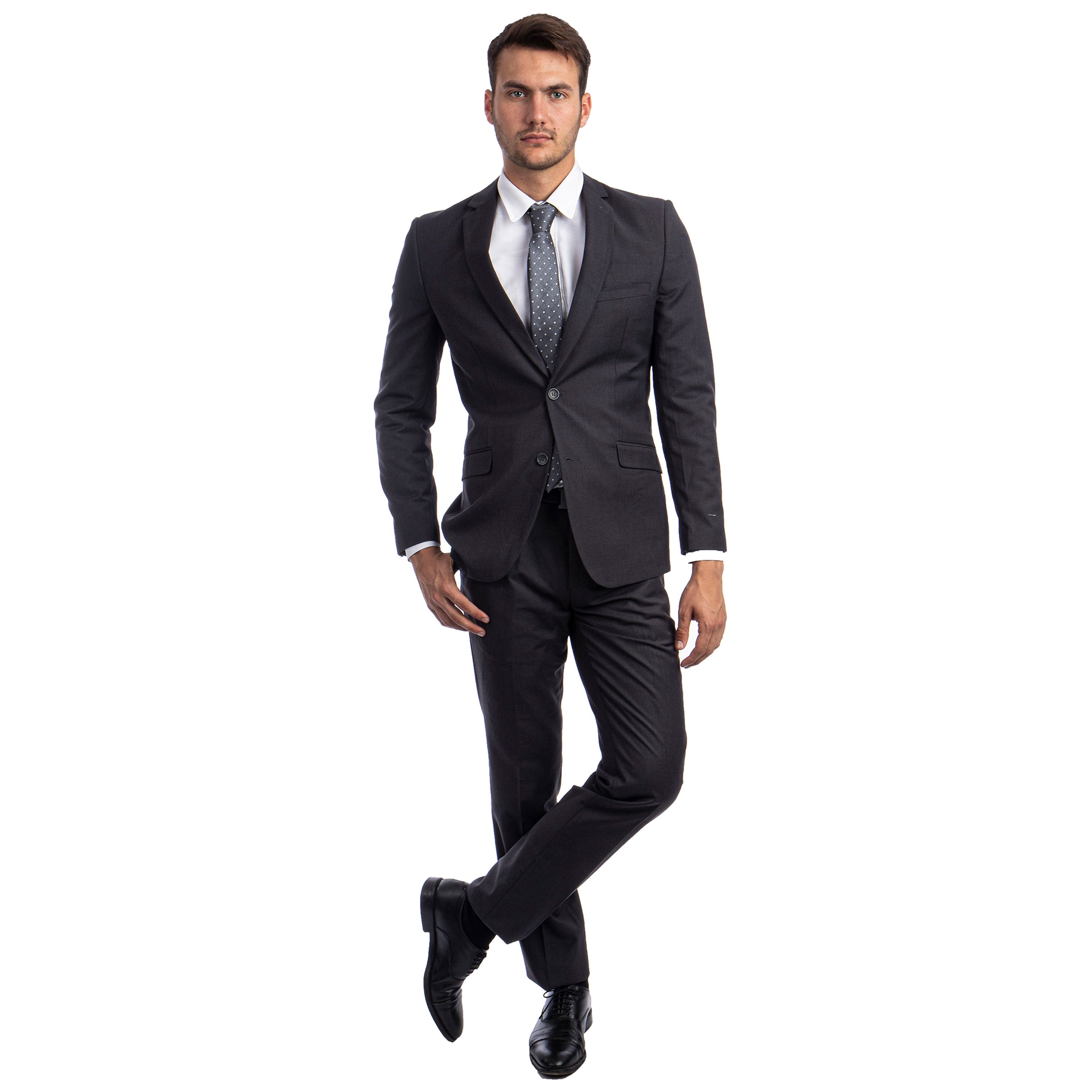 Black Men's Hybrid-Fit 3pc Paisley Suit w/ Wide Black Shawl Collar