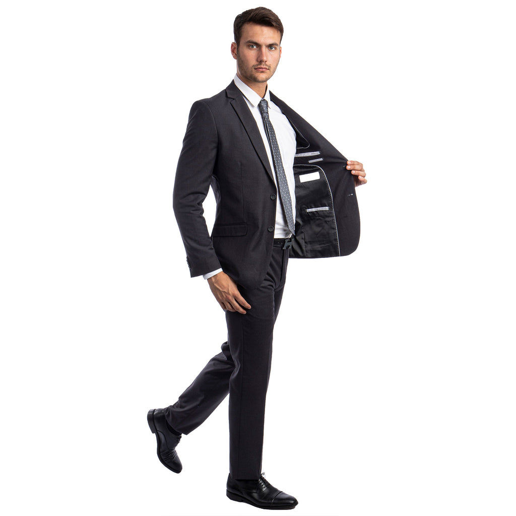 Black Men's Hybrid-Fit 3pc Paisley Suit w/ Wide Black Shawl Collar