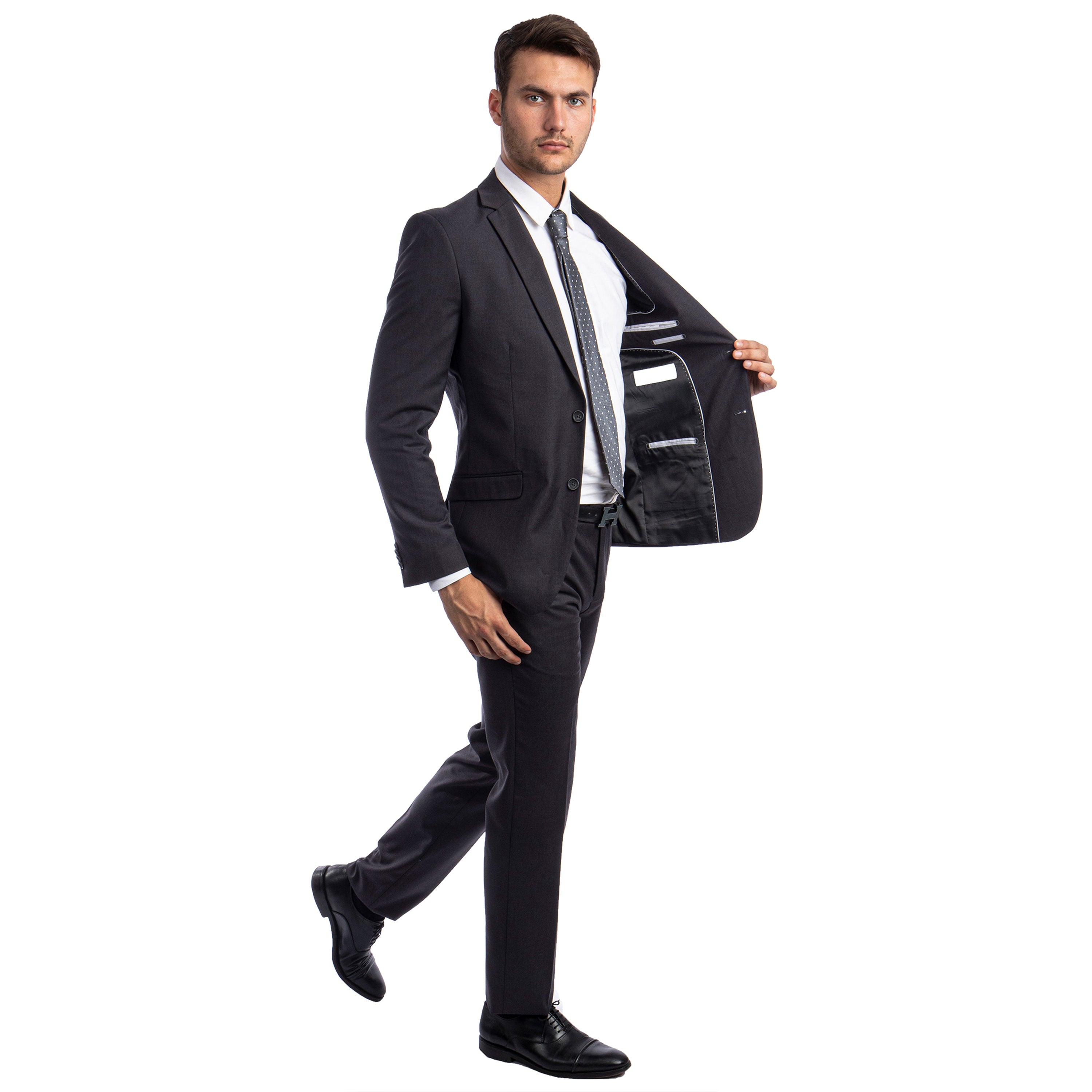 Black Men's Hybrid-Fit 3pc Paisley Suit w/ Wide Black Shawl Collar