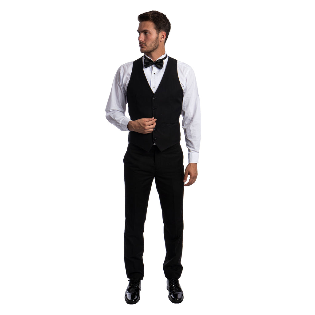 Black Men's Hybrid-Fit 3pc Paisley Suit w/ Wide Black Shawl Collar