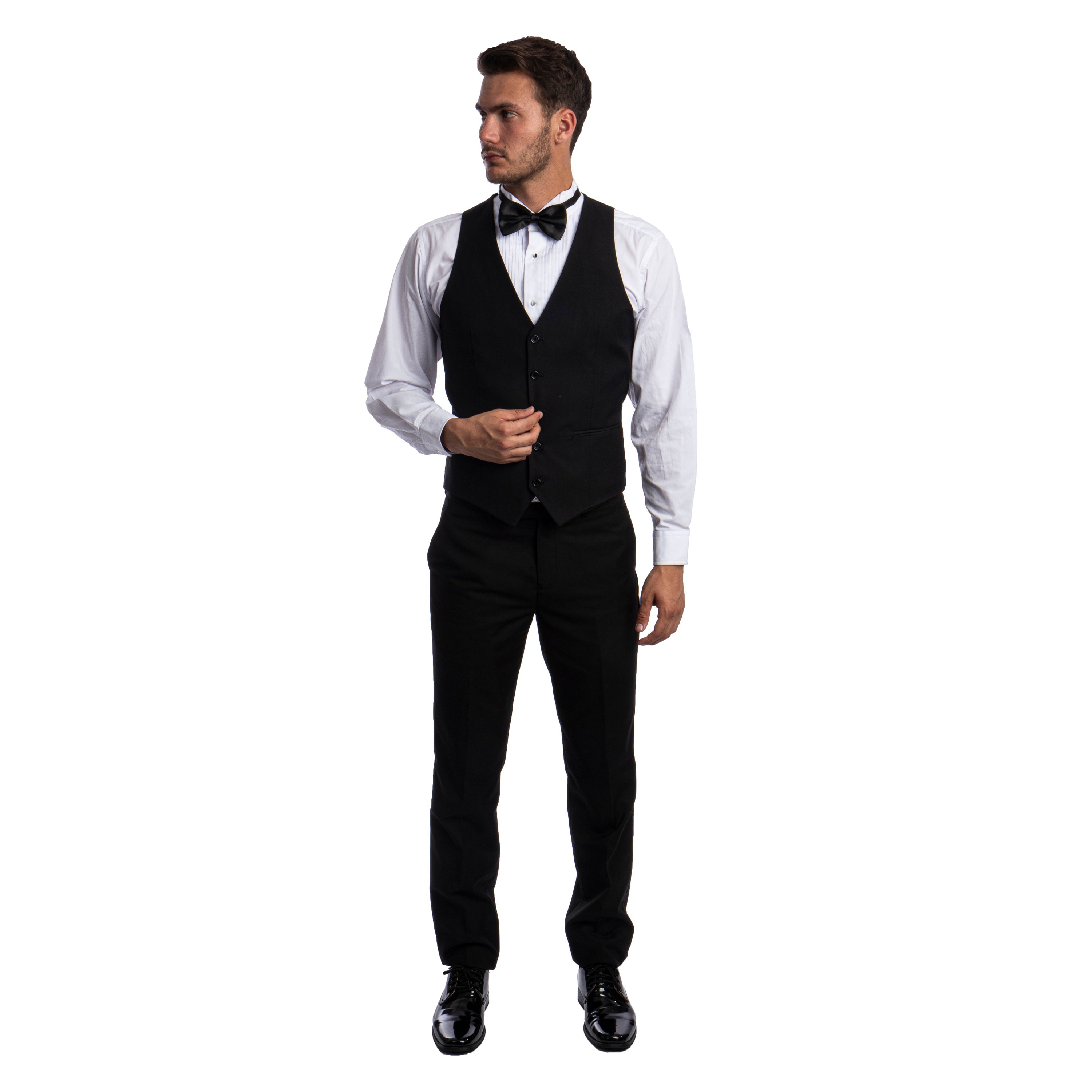 Black Men's Hybrid-Fit 3pc Paisley Suit w/ Wide Black Shawl Collar